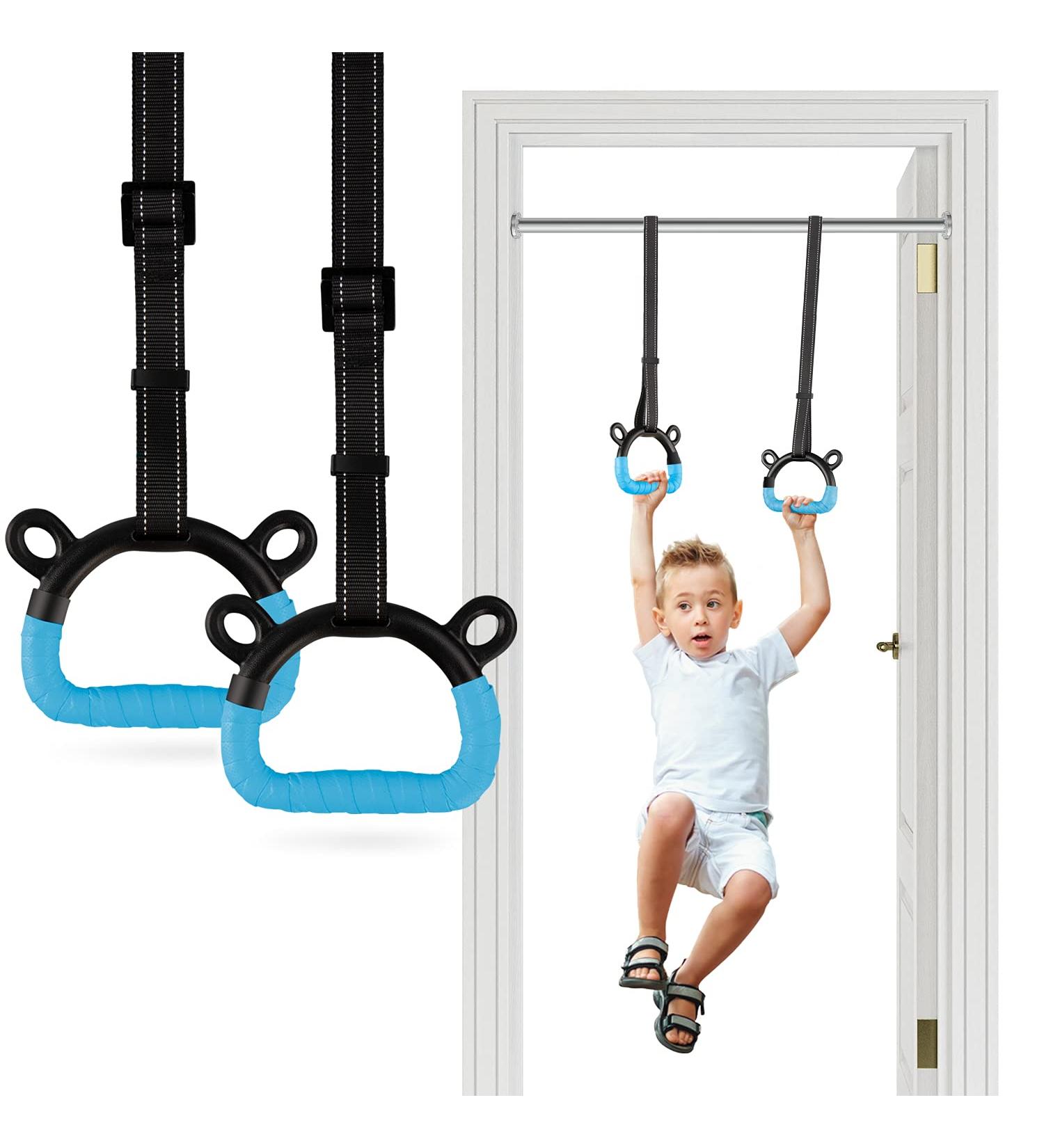 EXQ Home Kids Gymnastic Rings with Adjustable Straps - 220lb Capacity - Blue Standard - Buy Online on GoSupps.com