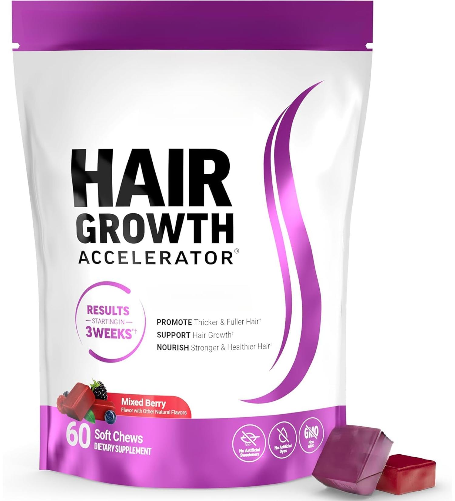 Hair Growth Accelerator Soft chews hair growth vitamins for women and men with clinically studied and biotin - Buy Online on GoSupps.com