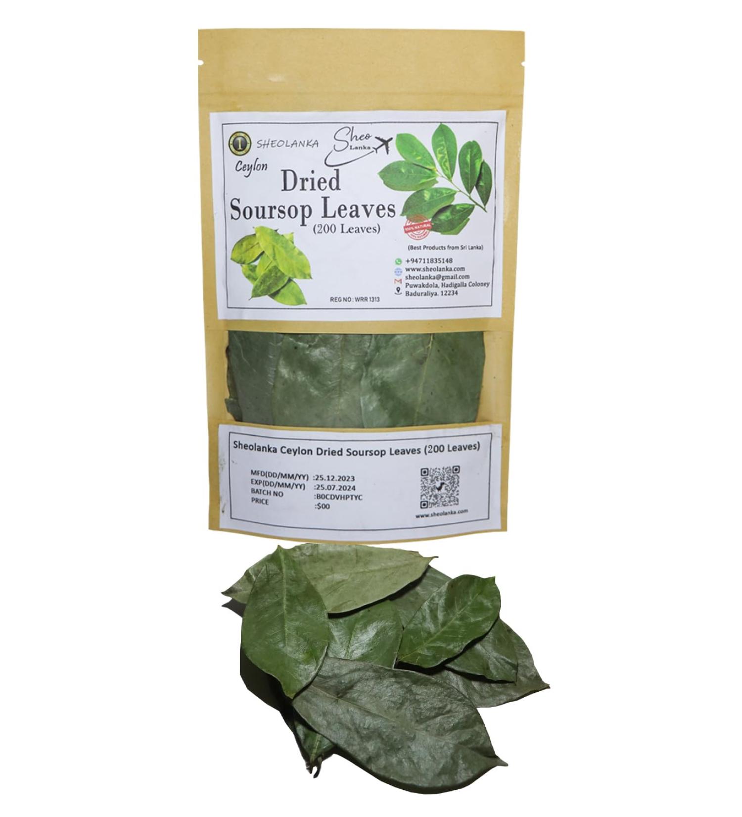 Dried Soursop Guanabana Graviola Guyabano (200 Leaves) Sugar/Caffeine/Gluten Free 100% Soursop Leaf by Sheolanka