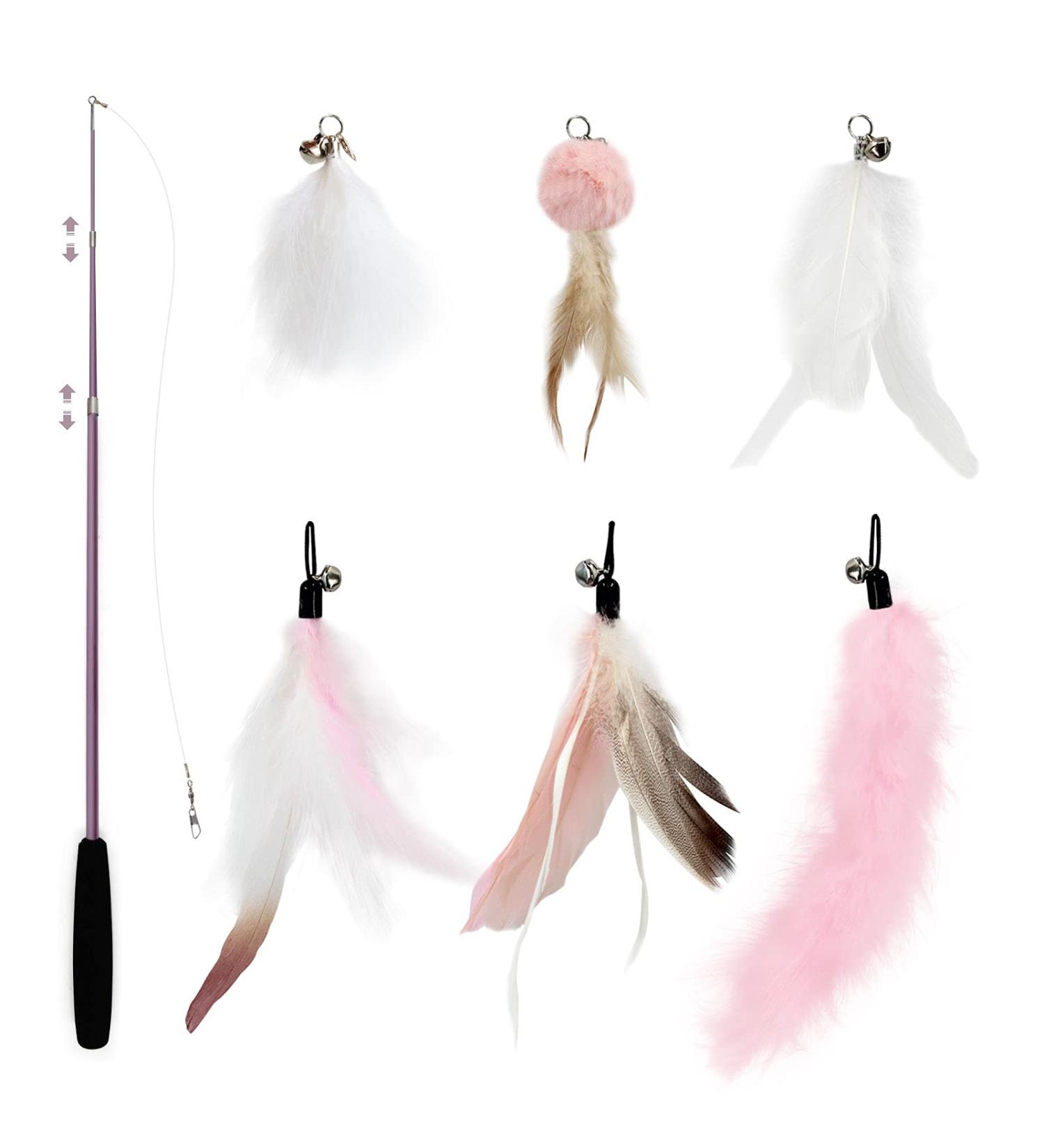 Interactive Cat Toys Set - Songway Retractable Feather Stick with 6 Replacement Springs & Bells - Spring Angel Cat Toy - Perfect for Playtime - Pink - Buy Online on GoSupps.com
