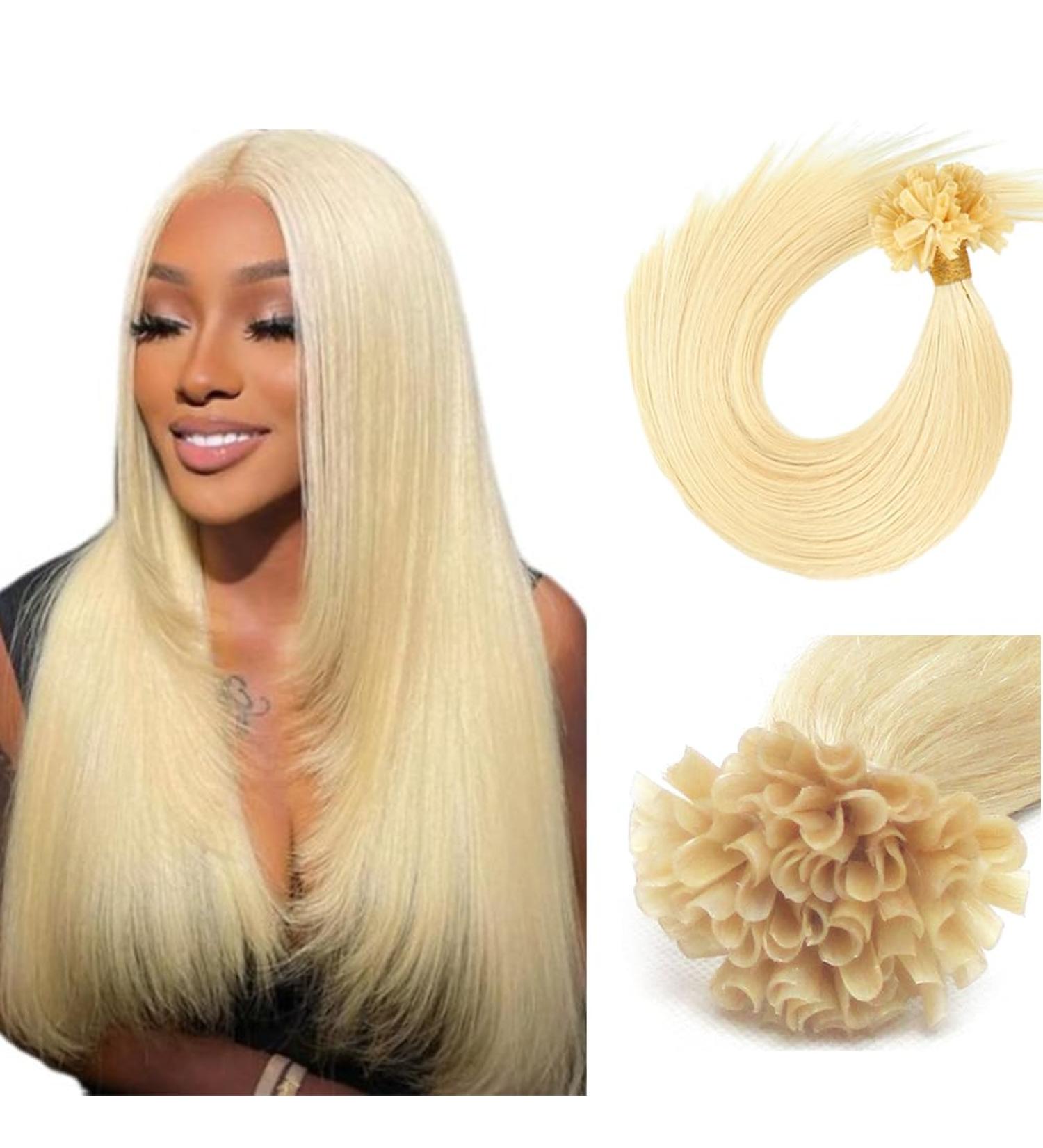 Saisifen Keratin Nail Tip Hair Extensions for Women 613# Bleach blonde Real Human Hair U-tip Hair Extension 50g 100 Strands 16 Inch(40cm) 16 inches (40cm) 613# bleach blonde - Buy Online on GoSupps.com