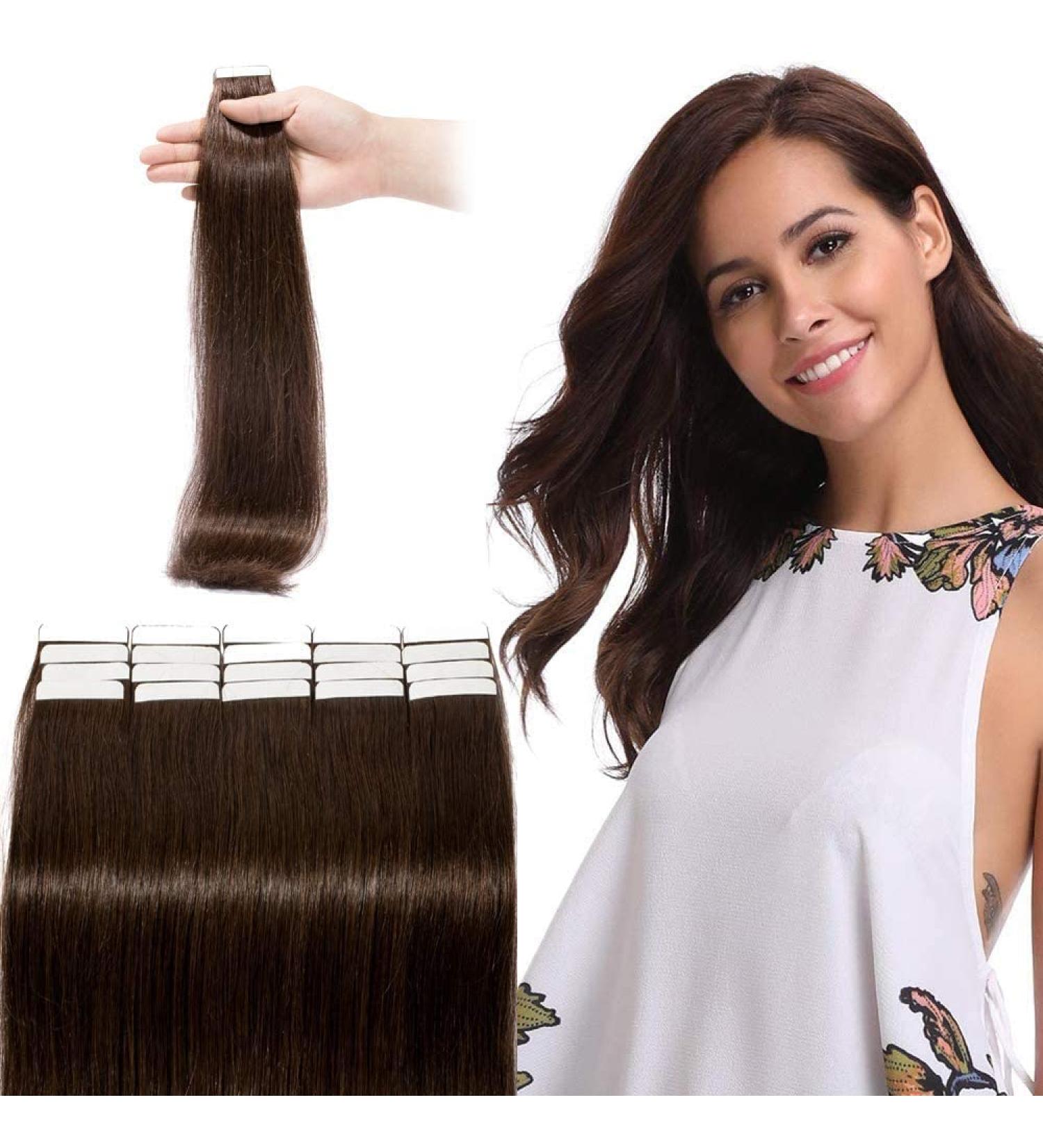 Silk-co Tape Extensions - 30cm Remy Human Hair #2 Dark Brown | 20 Wefts 4cm Wide | Premium Tape In Hair Extensions - Buy Online on GoSupps.com