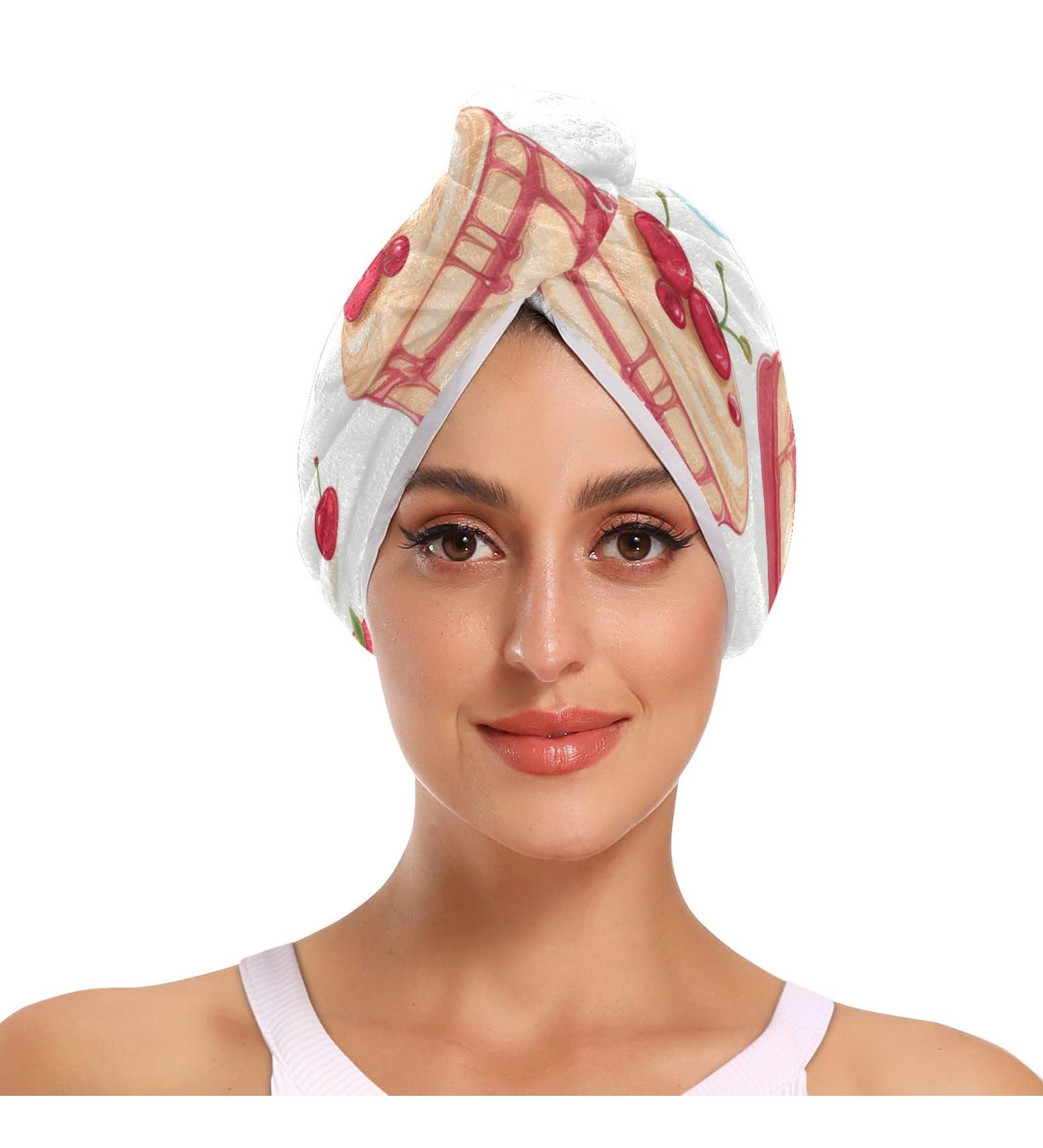 Cherry Cakes Hair Towel 2 Pack | Super Absorbent Quick Dry Hair Turbans for Women & Girls - Perfect Hair Drying Solution - Buy Online on GoSupps.com