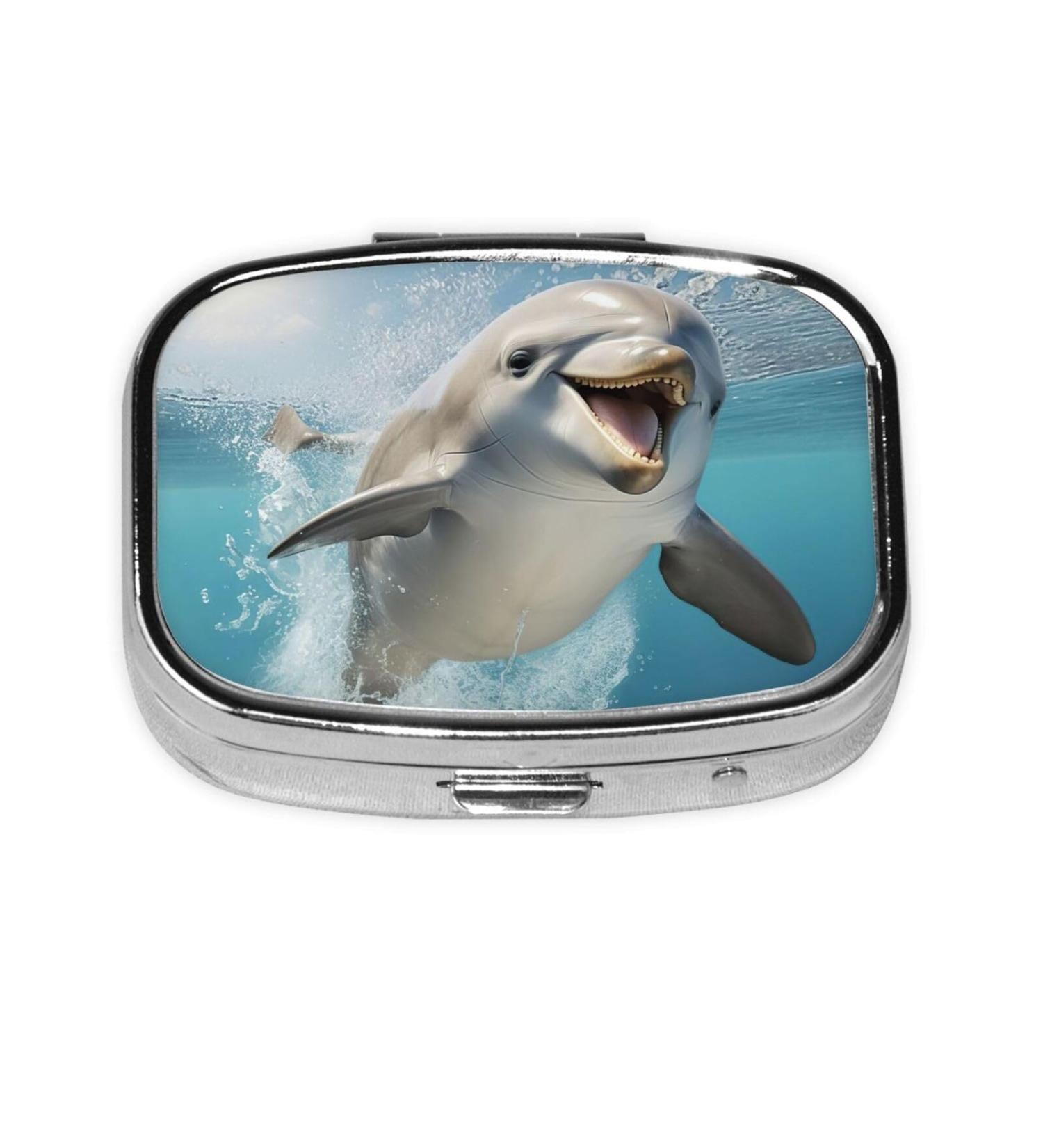 Funny Animal Dolphin Print Mini Pill Box | Portable Iron Plating Square Pill Organizer for Travel & Home - Buy Online on GoSupps.com