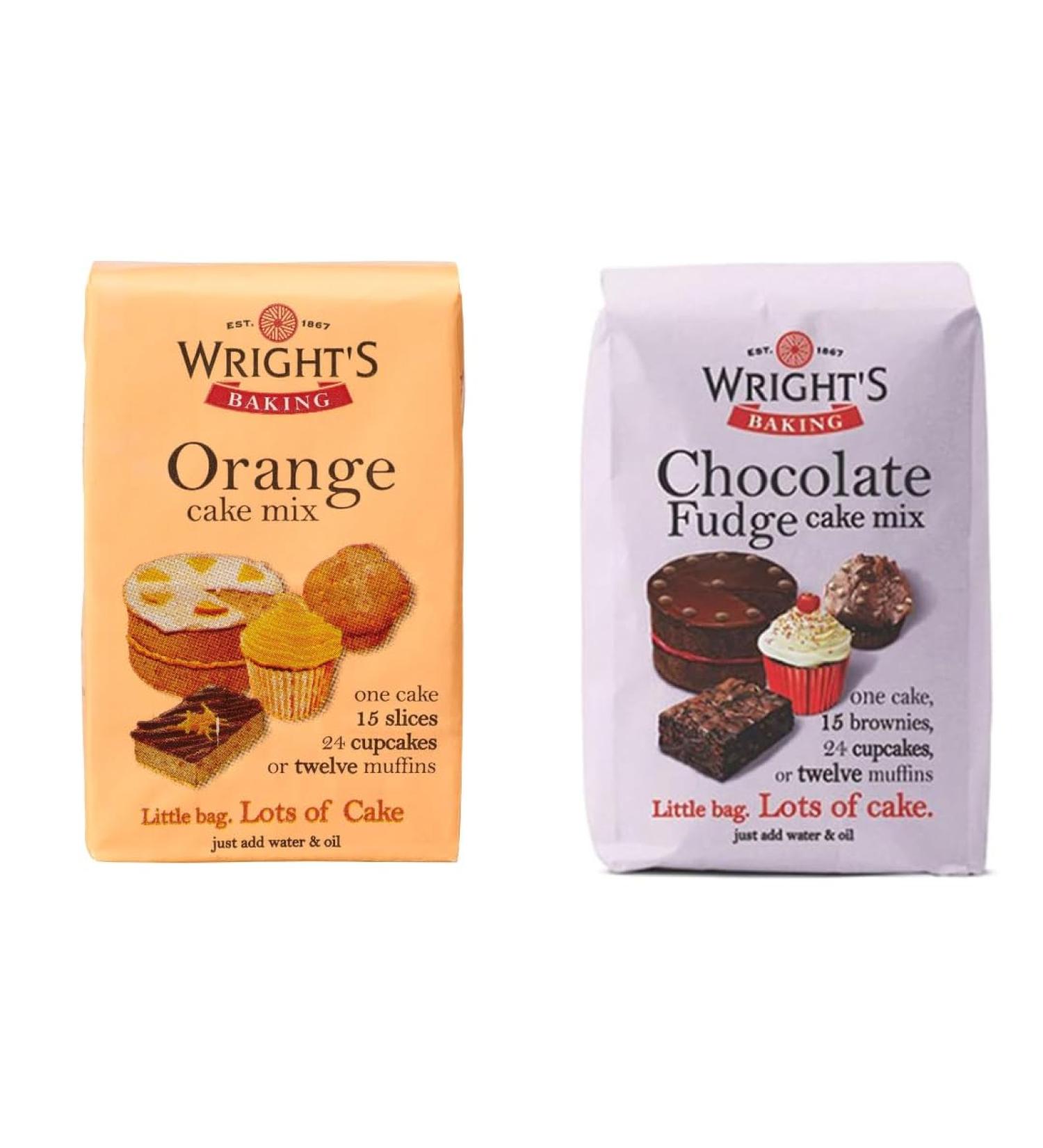 Wright's Baking Cake Mix Selection Pack Chocolate Fudge & Orange (One of Each 500g Pack) | can be used to bake light & moist cakes slices muffins or cupcakes - Buy Online on GoSupps.com
