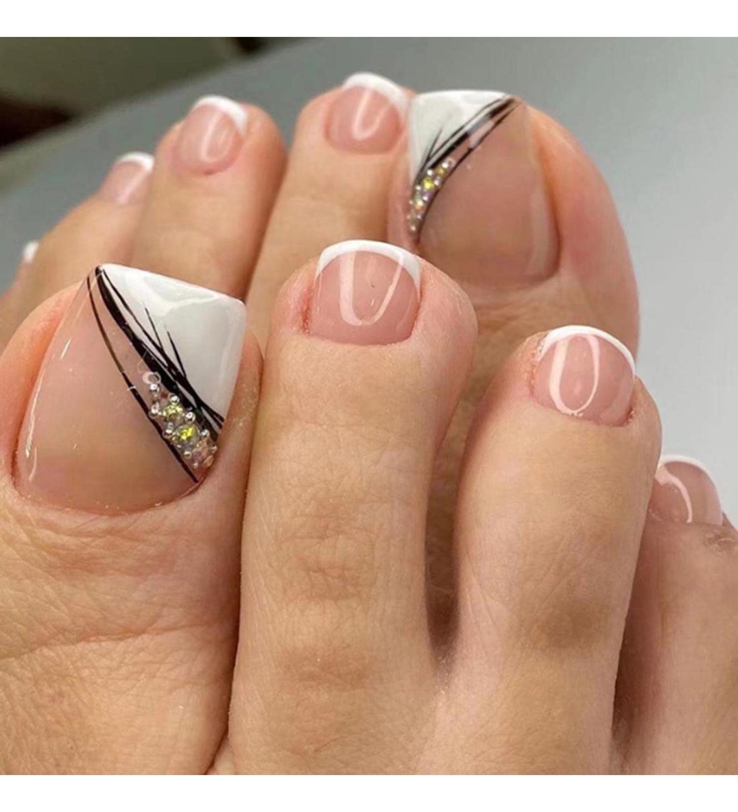 SINLOV Pink Square Fake Toenails Shiny Crystal Print on False Toe Nails Short Full Cover False Artificial Toenails Nails for Women and Girls  - Buy Online on GoSupps.com