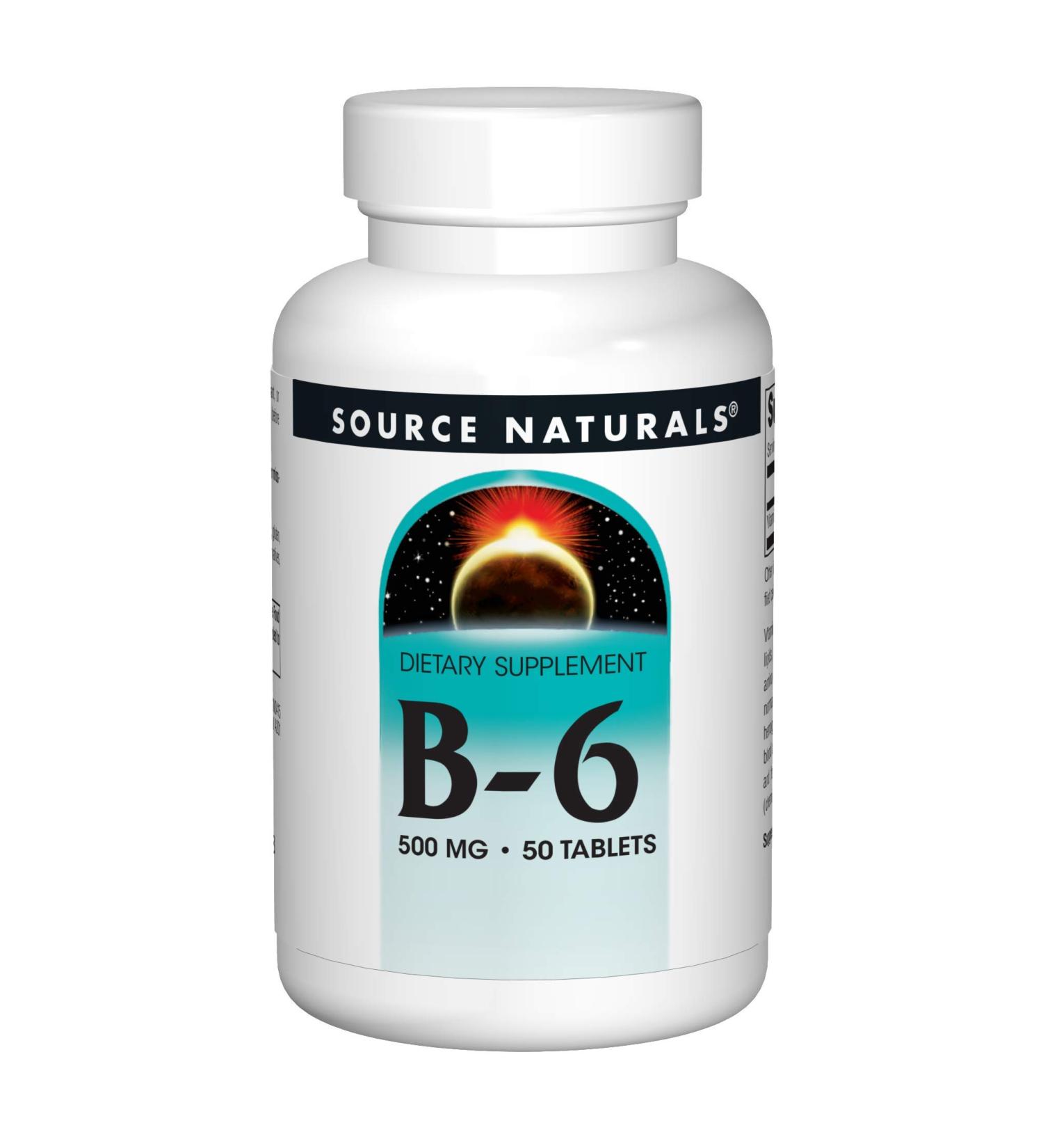 Source Naturals Vitamin B-6 500mg Tablets - Immune System Support - 50 Count - Buy Online on GoSupps.com
