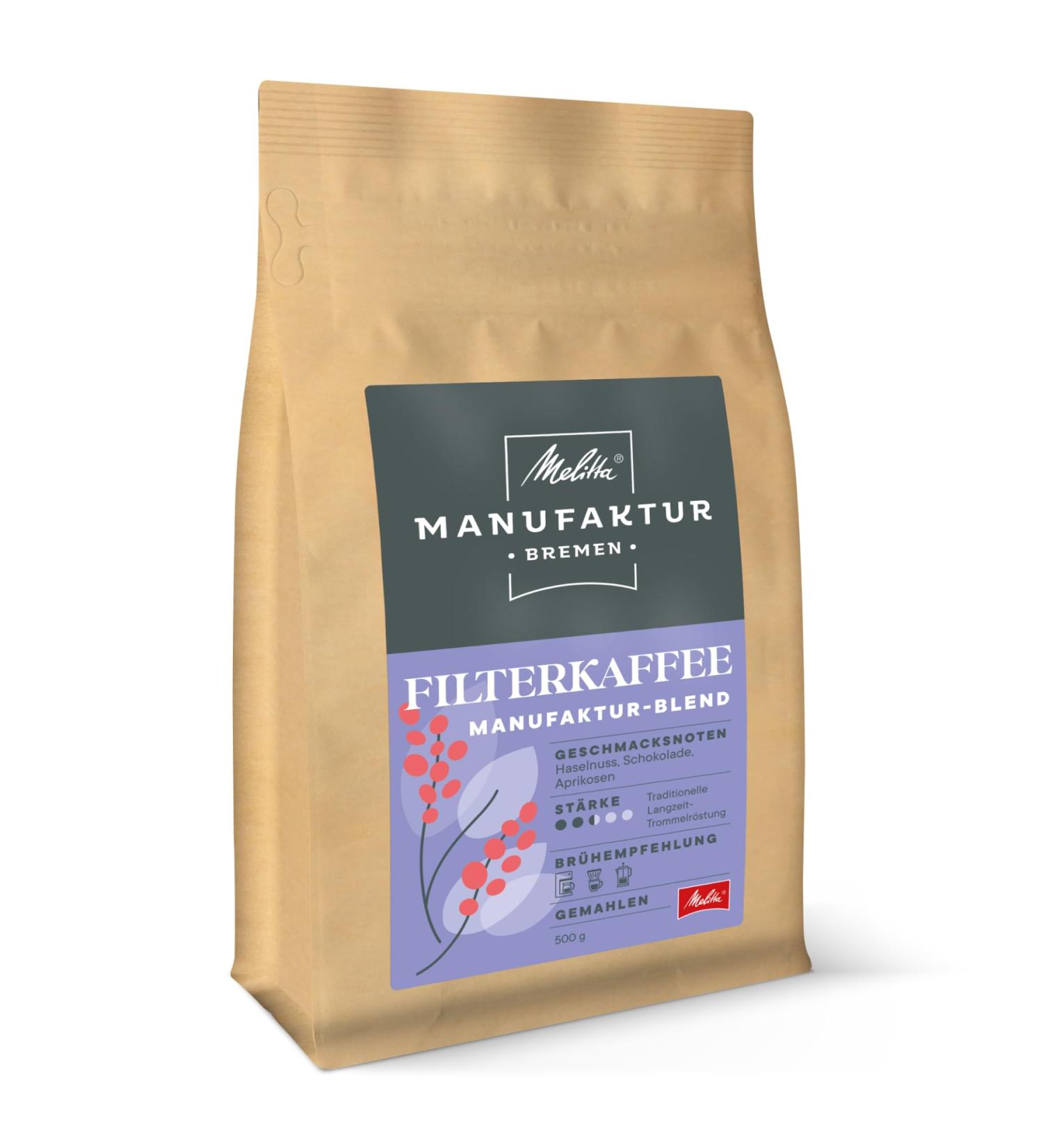 Melitta Manufaktur Filter Coffee 500g - Specialty Coffee from Brazil & Nicaragua Roasted in Germany Strength 2.5 - Buy Online on GoSupps.com