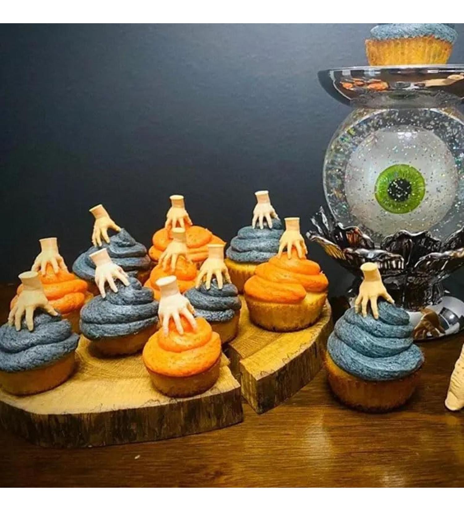 Spooky Delights: Halloween Horrors! 12pcs Mini Hand Thing Cupcake Toppers for Birthday Halloween Party Decor - Buy Online on GoSupps.com