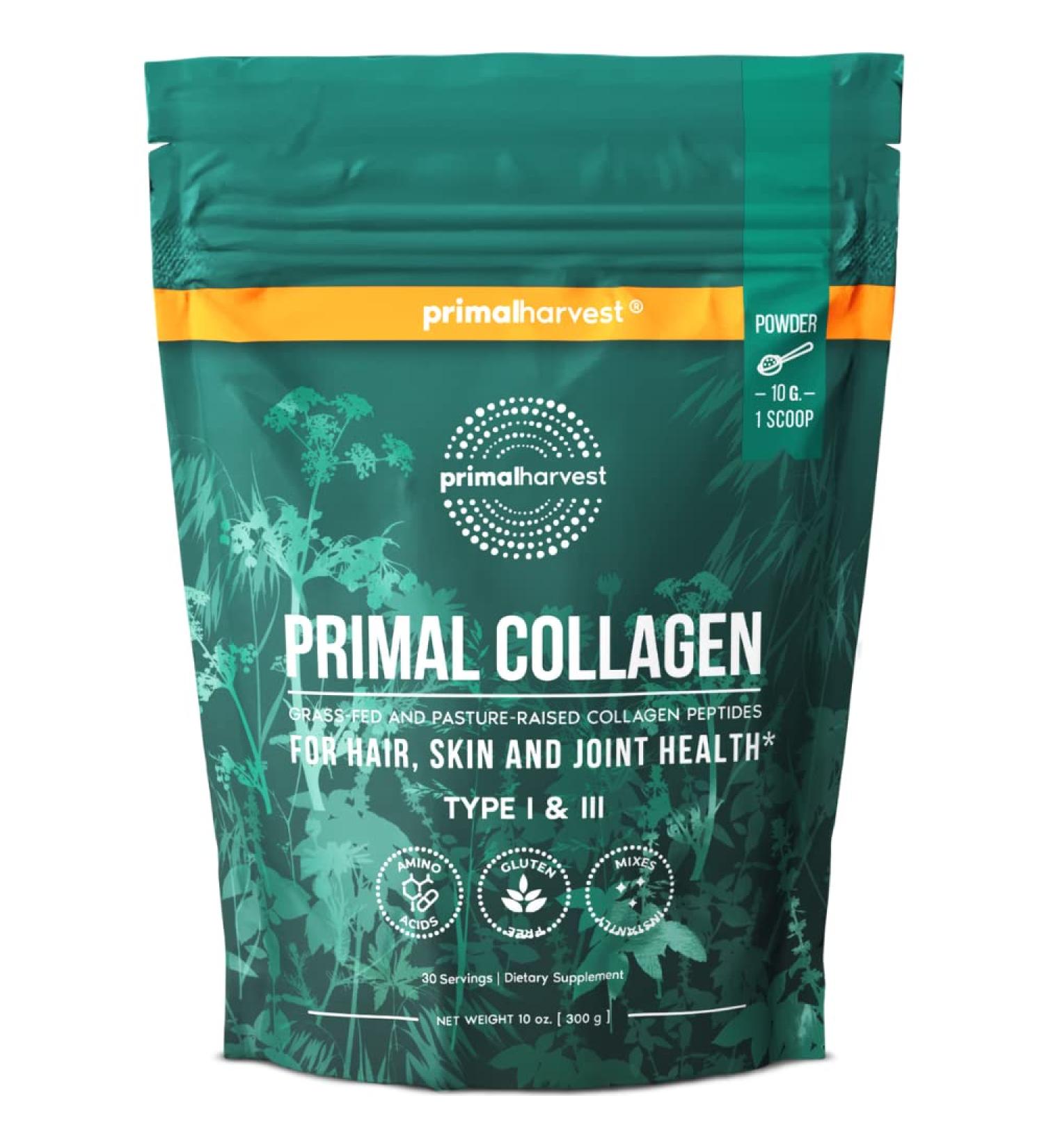 Primal Harvest Collagen Powder - Type I & III Peptides for Hair, Skin, Nails & Joints - 10 Oz Powder for Men & Women - Buy Online on GoSupps.com