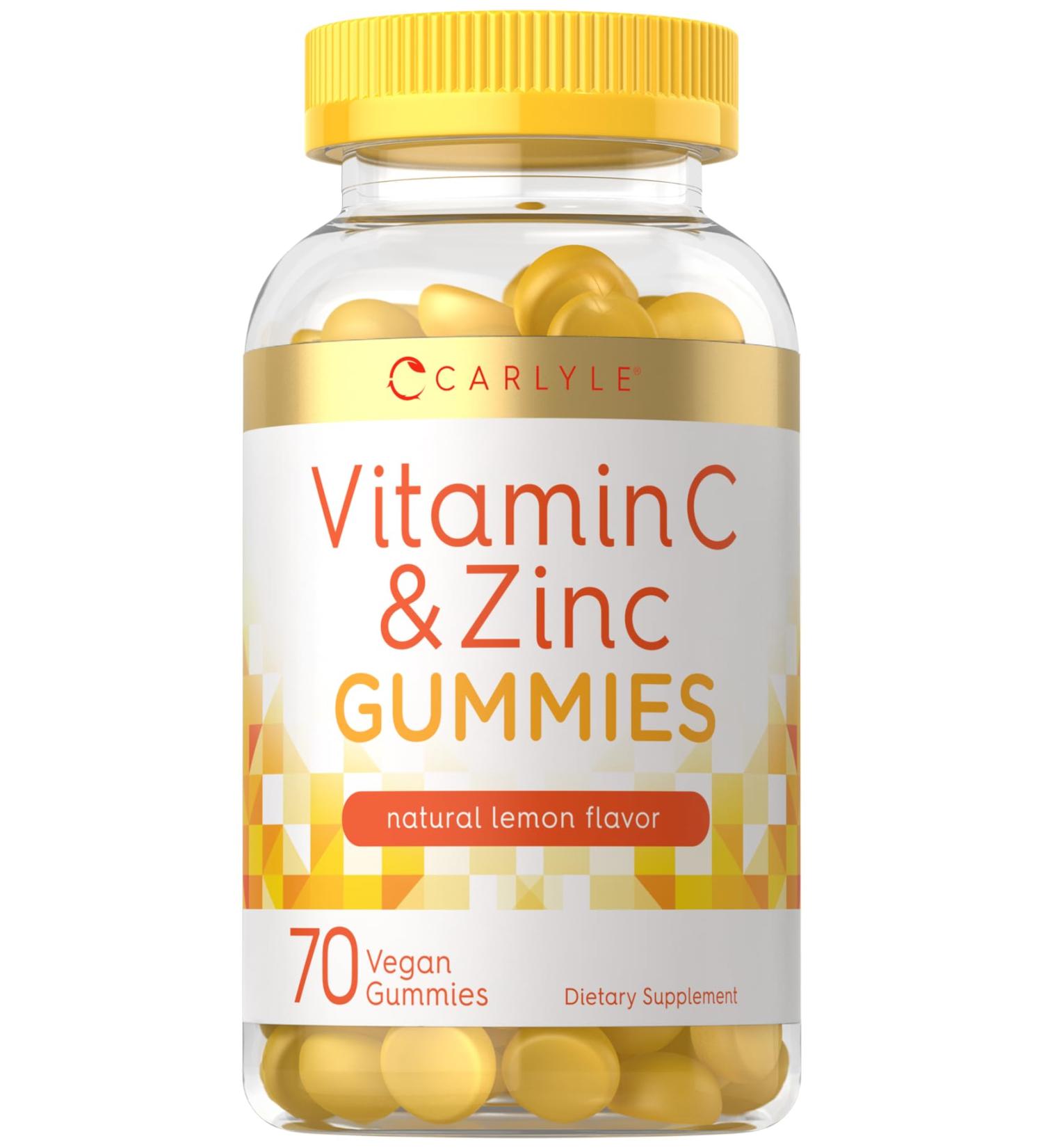 Carlyle Vitamin C and Zinc Gummies | 70 Count | Lemon Flavor | Vegan Non-GMO and Gluten Free Supplement 70 Count (Pack of 1) - Buy Online on GoSupps.com
