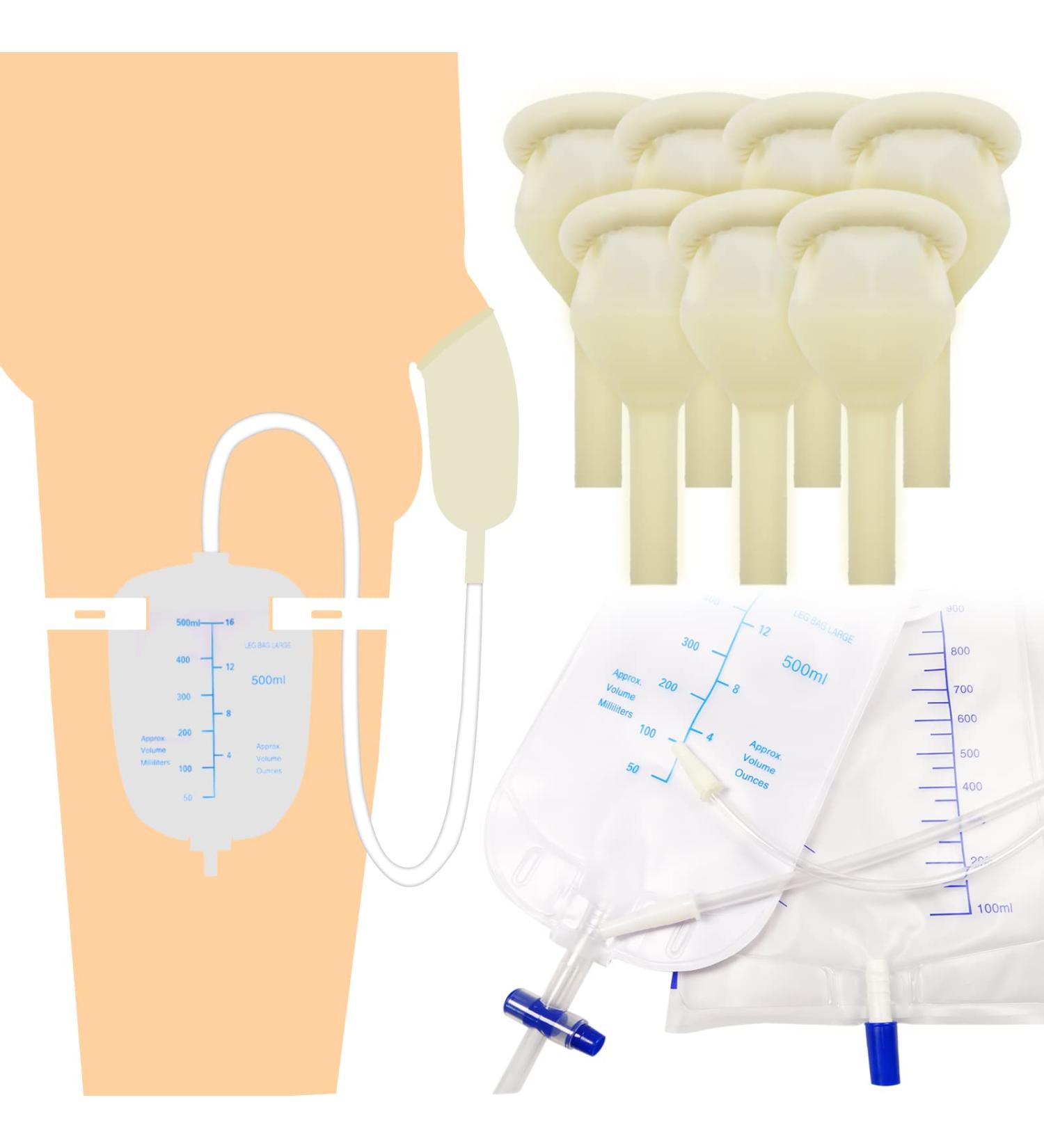 Latex Condom Catheter Set - Self-Sealing with Premium Leg & Urine Bags | 7 Condoms for Day & Night Use - Quick Drainage No Backflow No Leakage (35mm/1.38inch - Buy Online on GoSupps.com