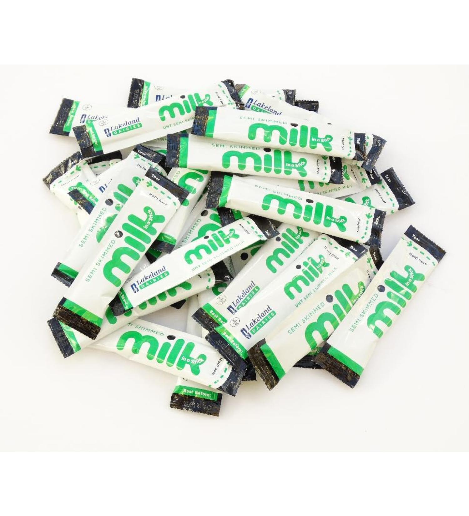 Funtasy Gifts 120 x Lakeland Dairies Milk In A Stick - UHT Semi Skimmed Milk Sachets - 10ml each. Ideal For Travel Airplanes and Hotels