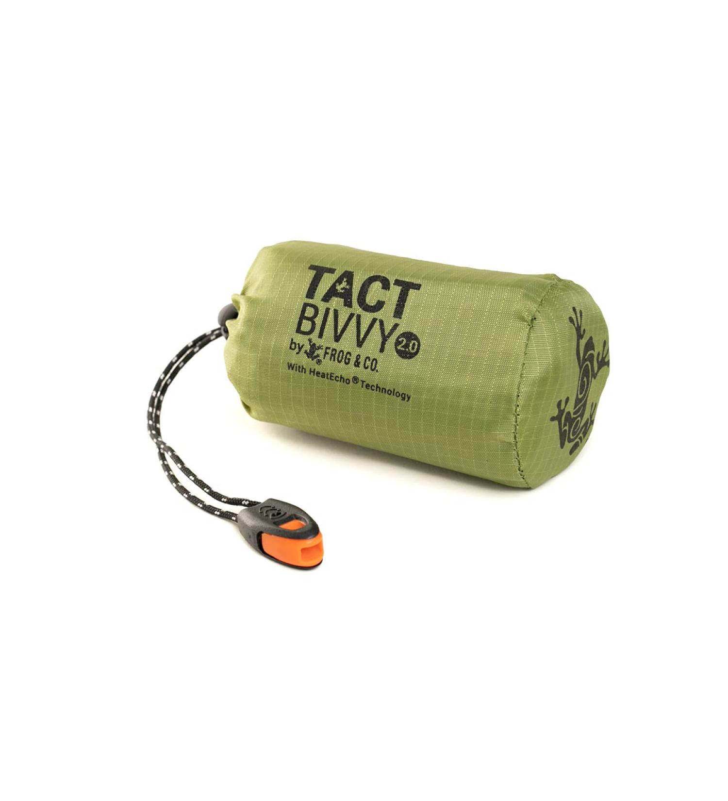 Survival Frog Tact Bivvy 2.0: Compact Waterproof Emergency Sleeping Bag with Carabiner & Survival Whistle - Lightweight Thermal Bivy Sack Cover in Tactical Green - Buy Online on GoSupps.com