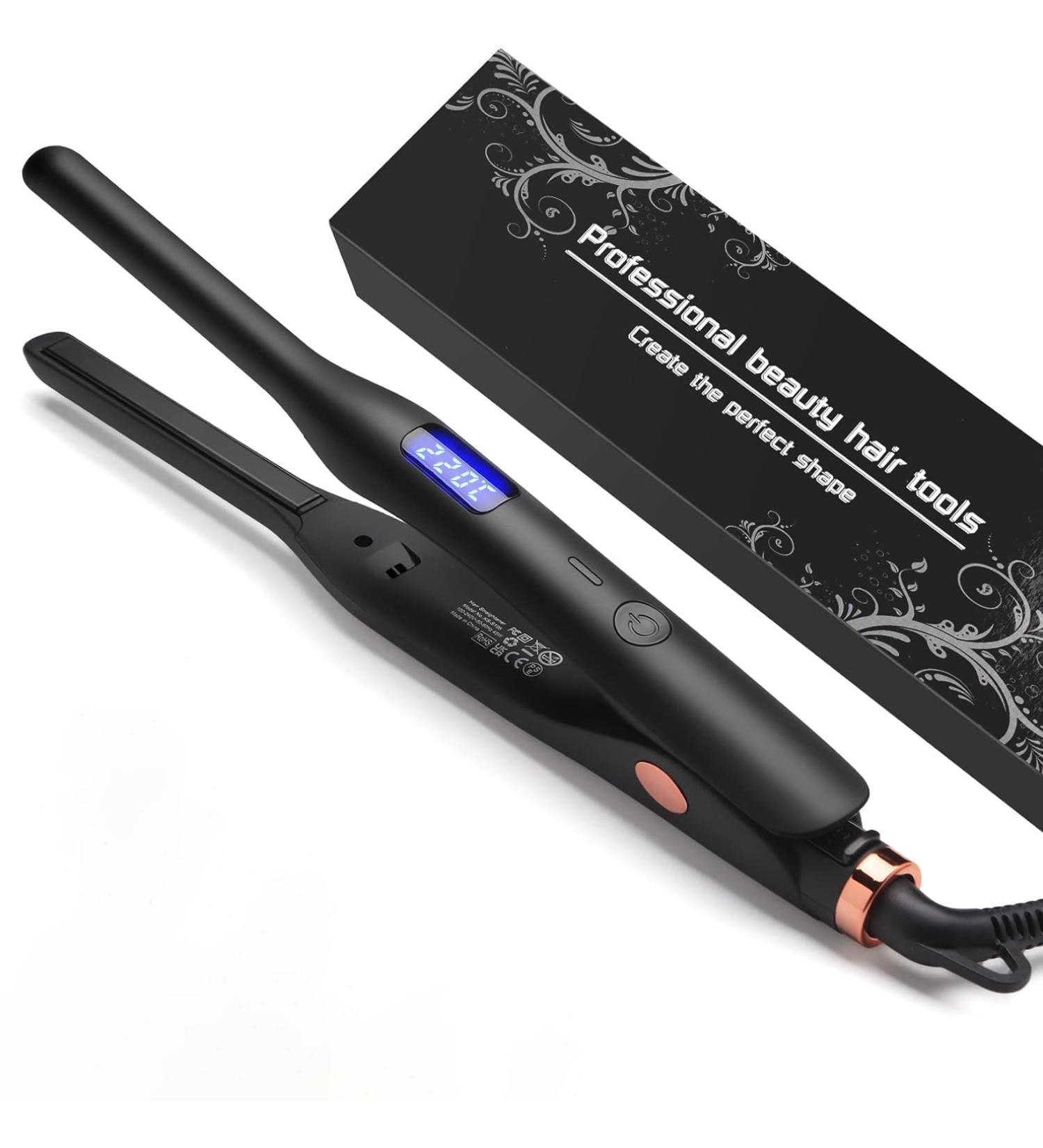 Mini Hair Straightener 2 in 1 | LCD Display 100-220 C | Perfect for All Hair Types & Beards | Travel-Friendly Black Hair Straightener - Buy Online on GoSupps.com