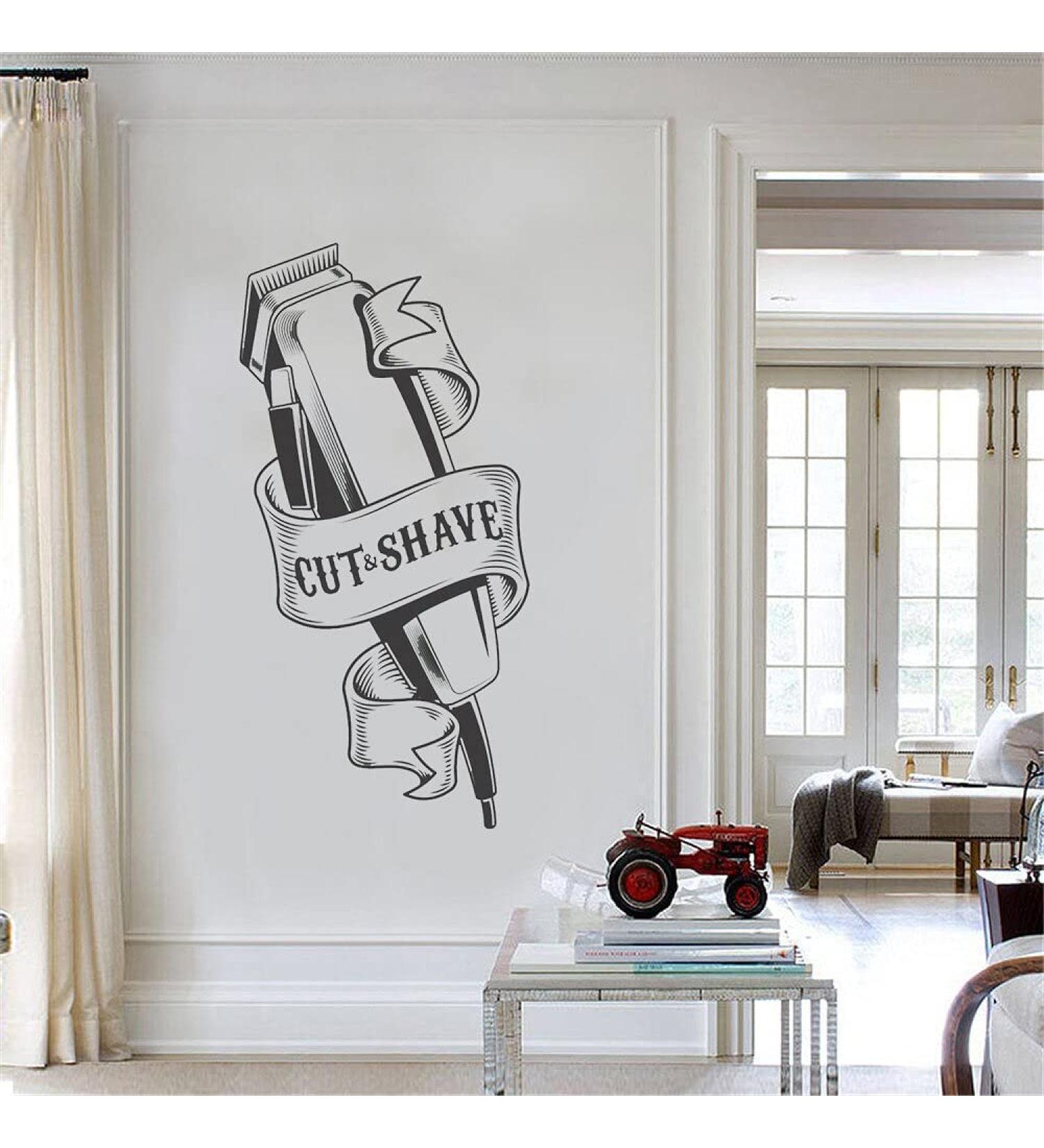 Hairdresser Wall Sticker for Barber Shop | Vinyl Cut & Shave Decal 42x21CM - Perfect for Salon Decor - Buy Online on GoSupps.com