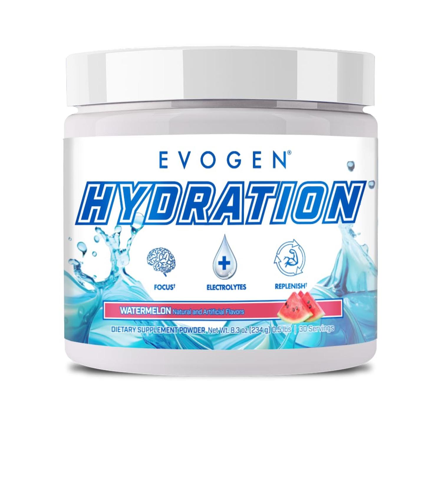 Evogen Hydration - Electrolytes Powder | Sugar-Free Electrolyte Powder Supplement for Hydration Energy and Recovery | Coconut Water B Vitamins Potassium | Watermelon | 30 Servings Watermelon Tub - Buy Online on GoSupps.com