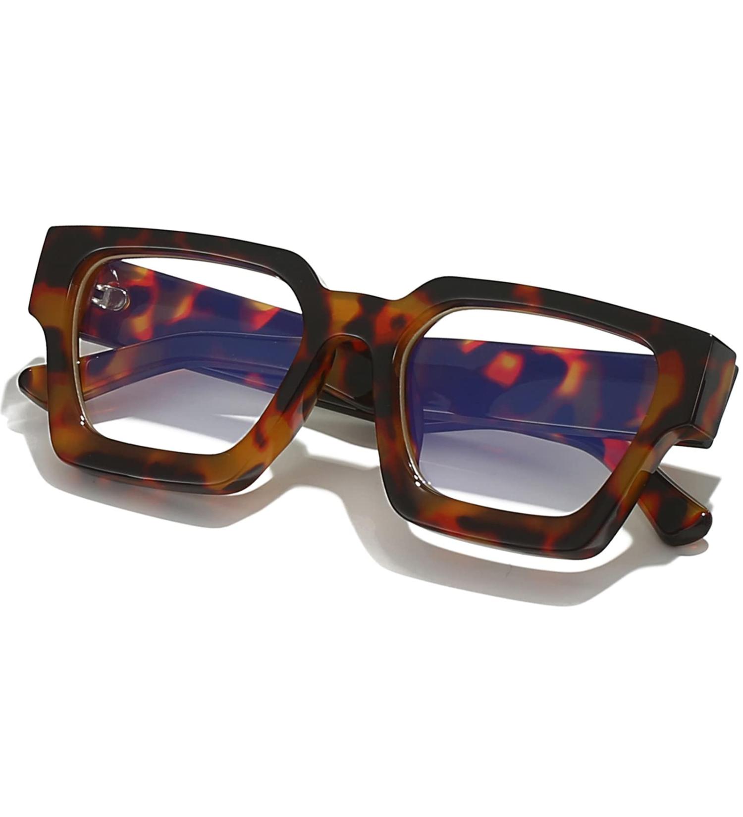 AIEYEZO Square Thick Frame Blue Light Glasses for Men & Women - Trendy Tortoise Fashion Eyewear (54mm - Buy Online on GoSupps.com