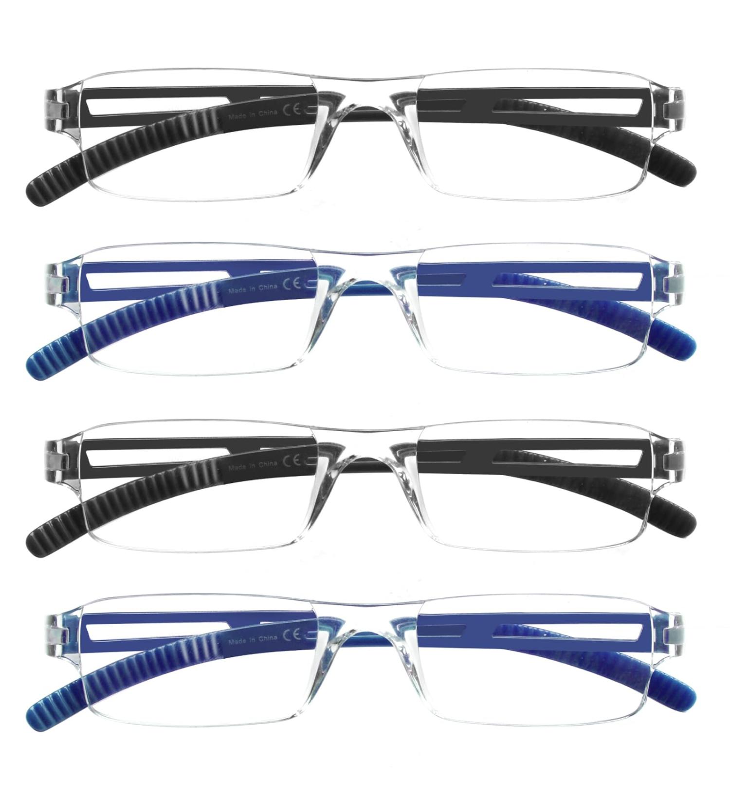Cojwis 4 Pack TR90 Reading Glasses for Men & Women - Lightweight Anti Blue Light - 2 Black & 2 Blue (2.00x) - Buy Online on GoSupps.com