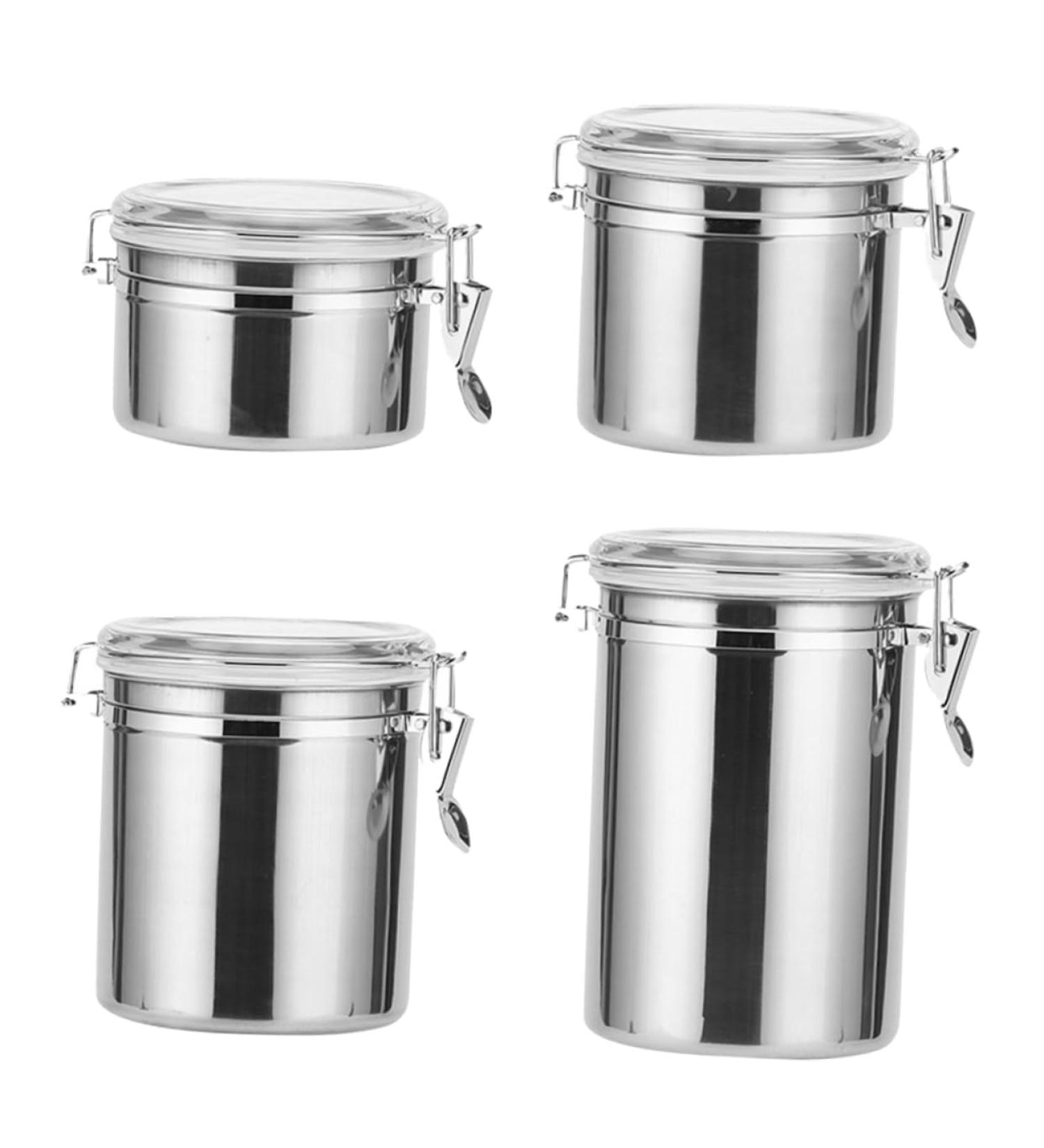 Zerodeko 4pcs Stainless Steel Freshness Container with Lid Metal Container Kitchen Pantry Organizer Travel Nuts Container Coffee Container Tea Bottle Food Container Household Storage Bottle - Buy Online on GoSupps.com