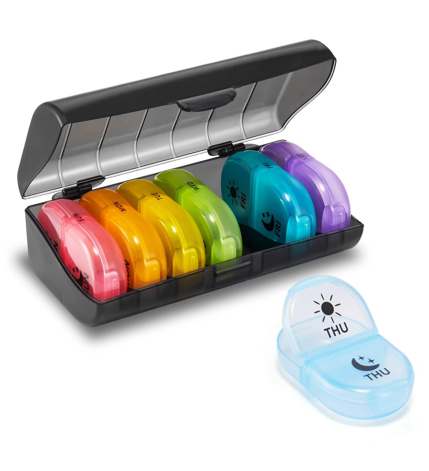 Fullicon 2-Times-a-Day Weekly Pill Organizer - AM PM Pill Box with Multi-Colored Cases - Buy Online on GoSupps.com