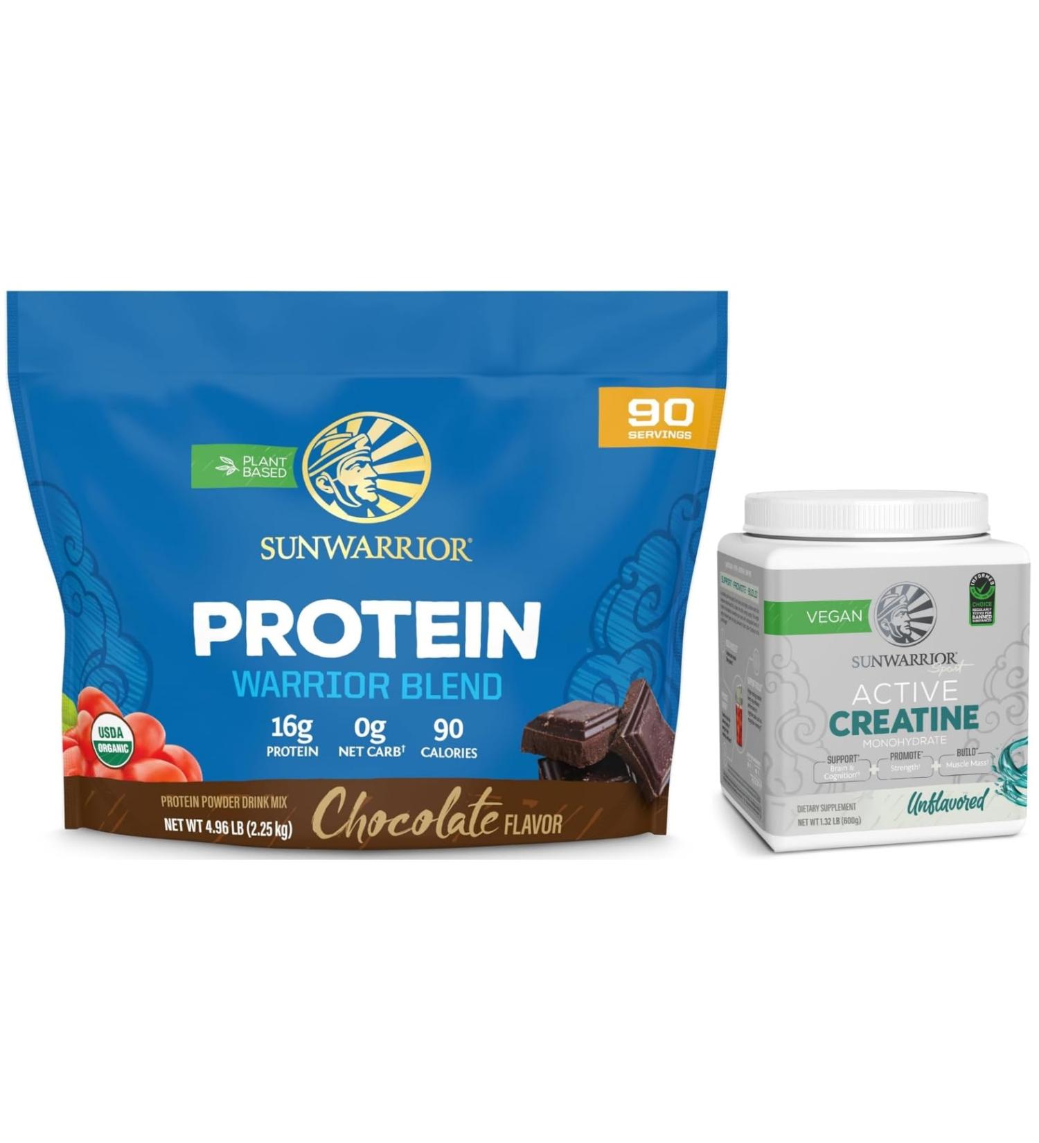 Creatine Powder & Chocolate Organic Plant Based Protein Powder Set | Bundle & Save | Vegan Organic Protein plus Unflavored Creatine Monohydrate (120 Servings Unflavored 90 Servings Chocolate) - Buy Online on GoSupps.com