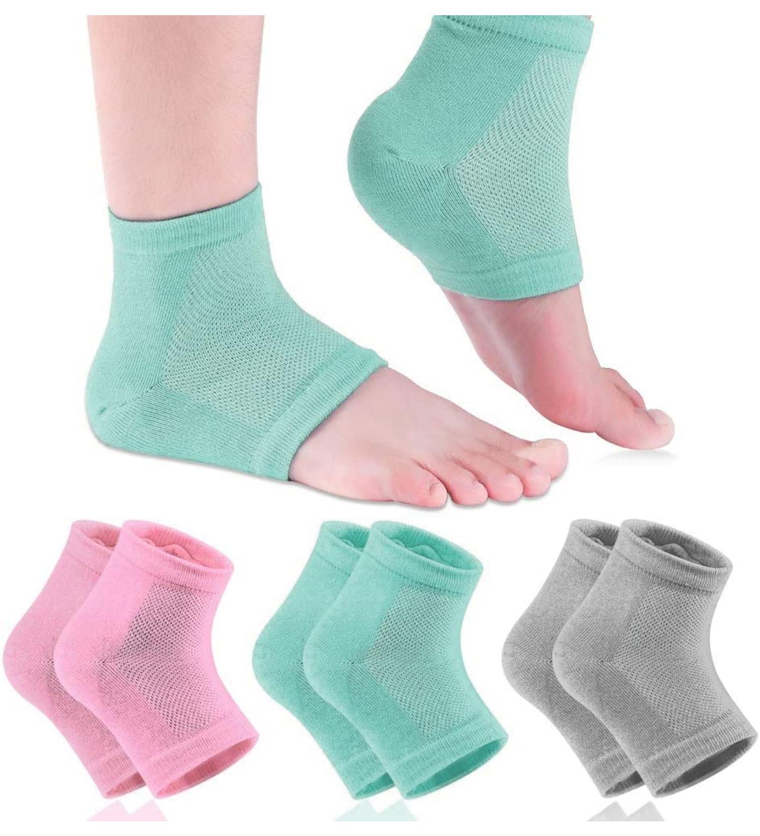 Shynek Moisturizing Gel Heel Socks - 3 Pairs Spa Lotion Toeless Socks for Women - Foot Care for Dry Cracked Feet - Grey Pink Blue - Buy Online on GoSupps.com