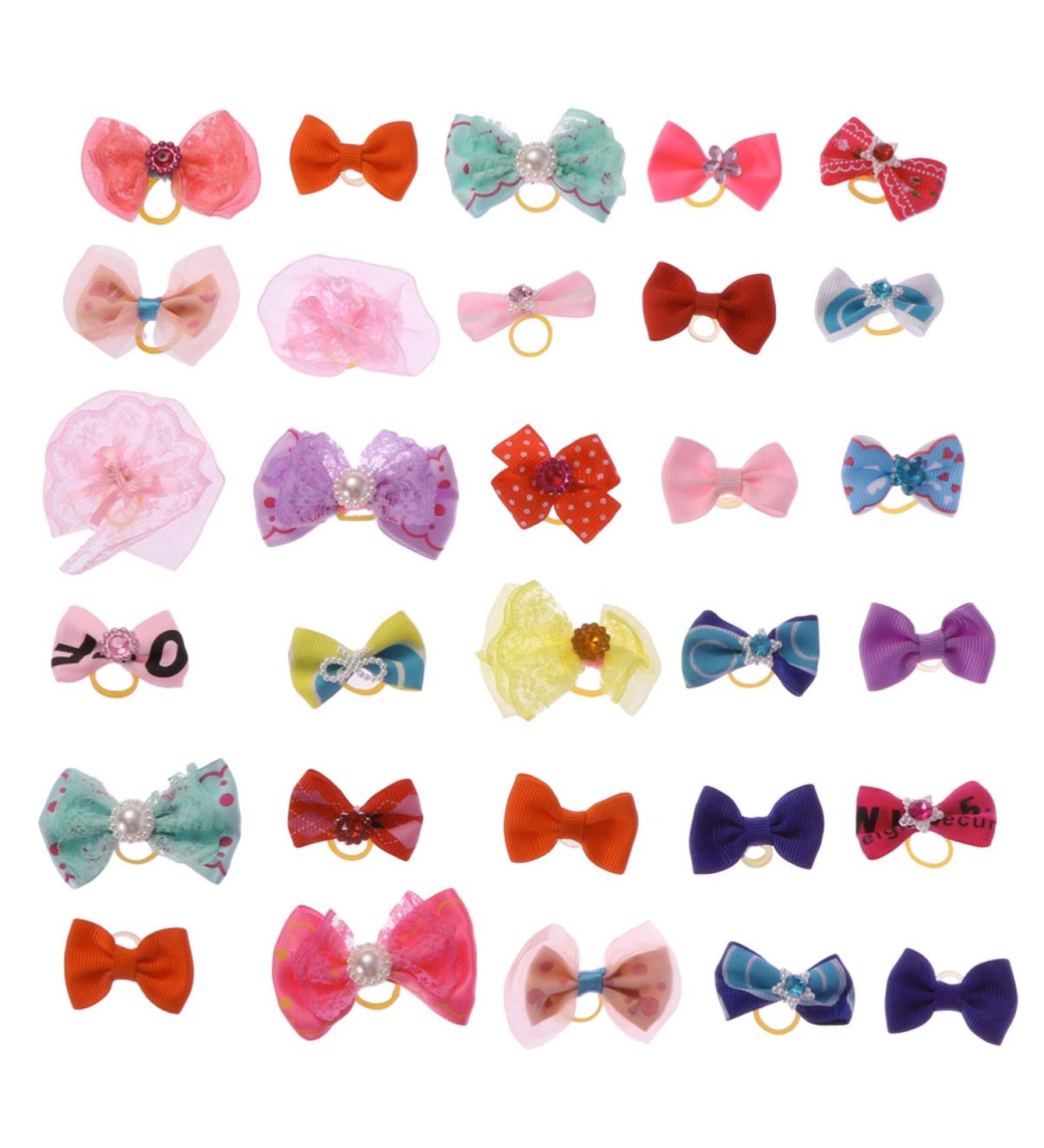60pcs Multicolor Elastic Hair Bands Pets Bowknot Headdress Cats Dogs Random Patterns Pet Grooming Accessories - Buy Online on GoSupps.com