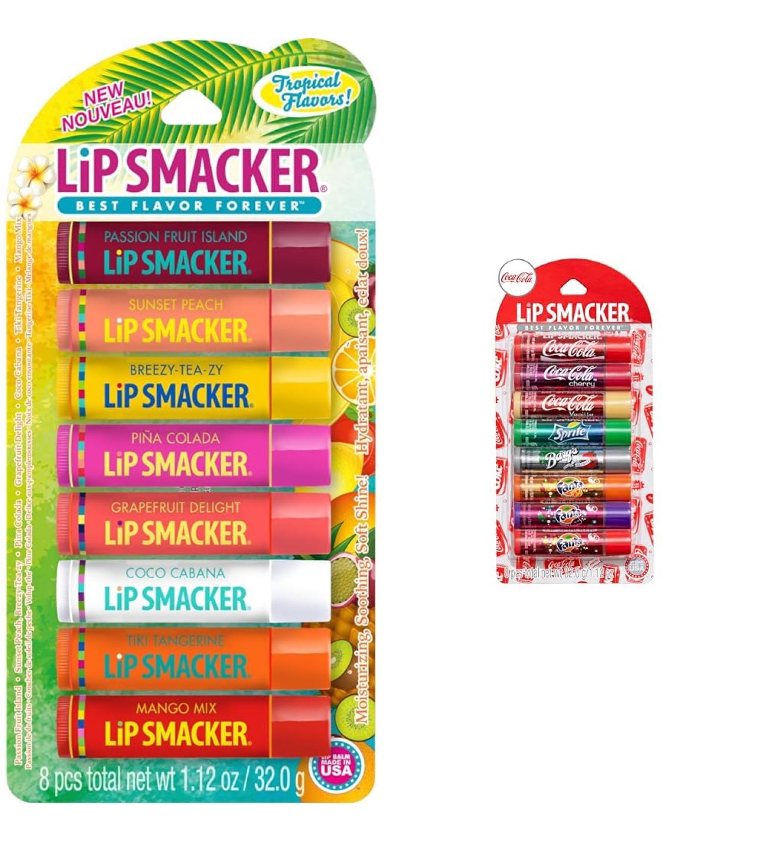 Lip Smacker Flavored Lip Balm Tropic Fever 8 Count Pack of 1 with Lip Smacker Coca-Cola Flavored Balm 8 Moisturizing Lip Balms Assortment - Buy Online on GoSupps.com