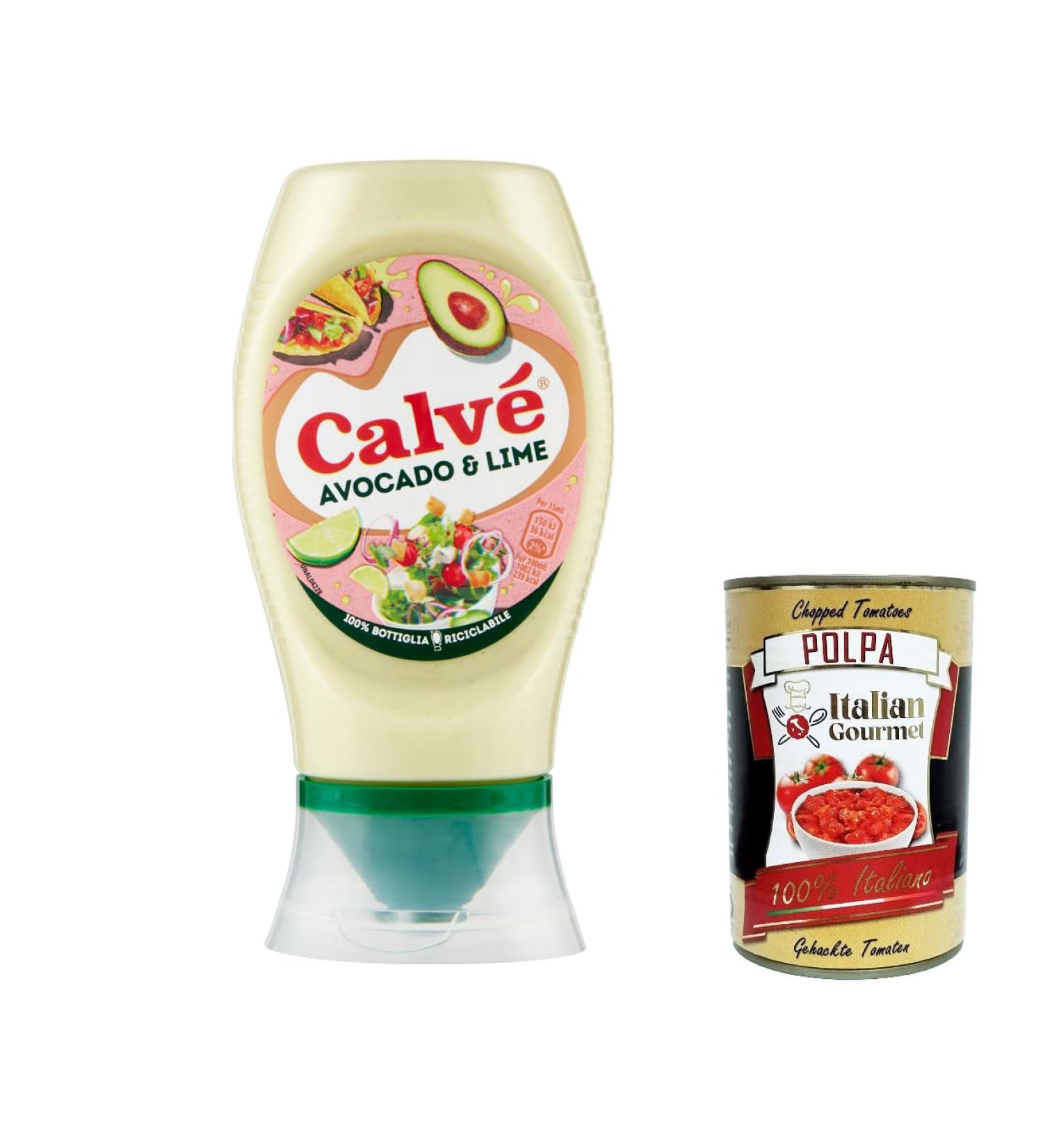 Calv Avocado & Lime Delicious & Balanced Flavour Ideal Sauce for Pok Taco Nachos and Vegetable Burgers 250ml + Gourmet Italian Polpa 400g - Buy Online on GoSupps.com