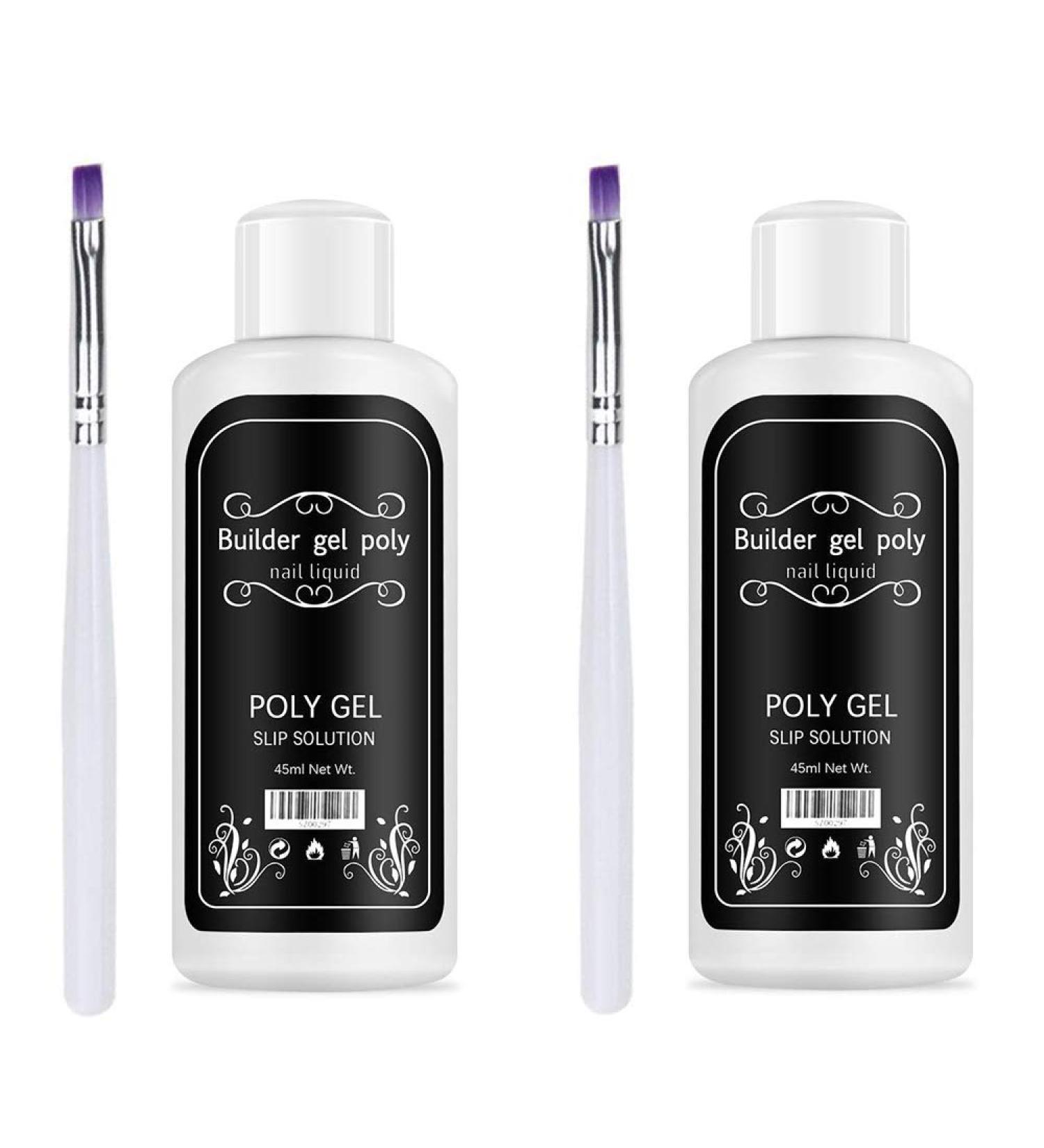 Freeorr Nail Extension Gel Solution - 2 Pieces Poly-Gel Slip Solution 45ml Beige DIY Nail Builder with 2 Brushes - Buy Online on GoSupps.com