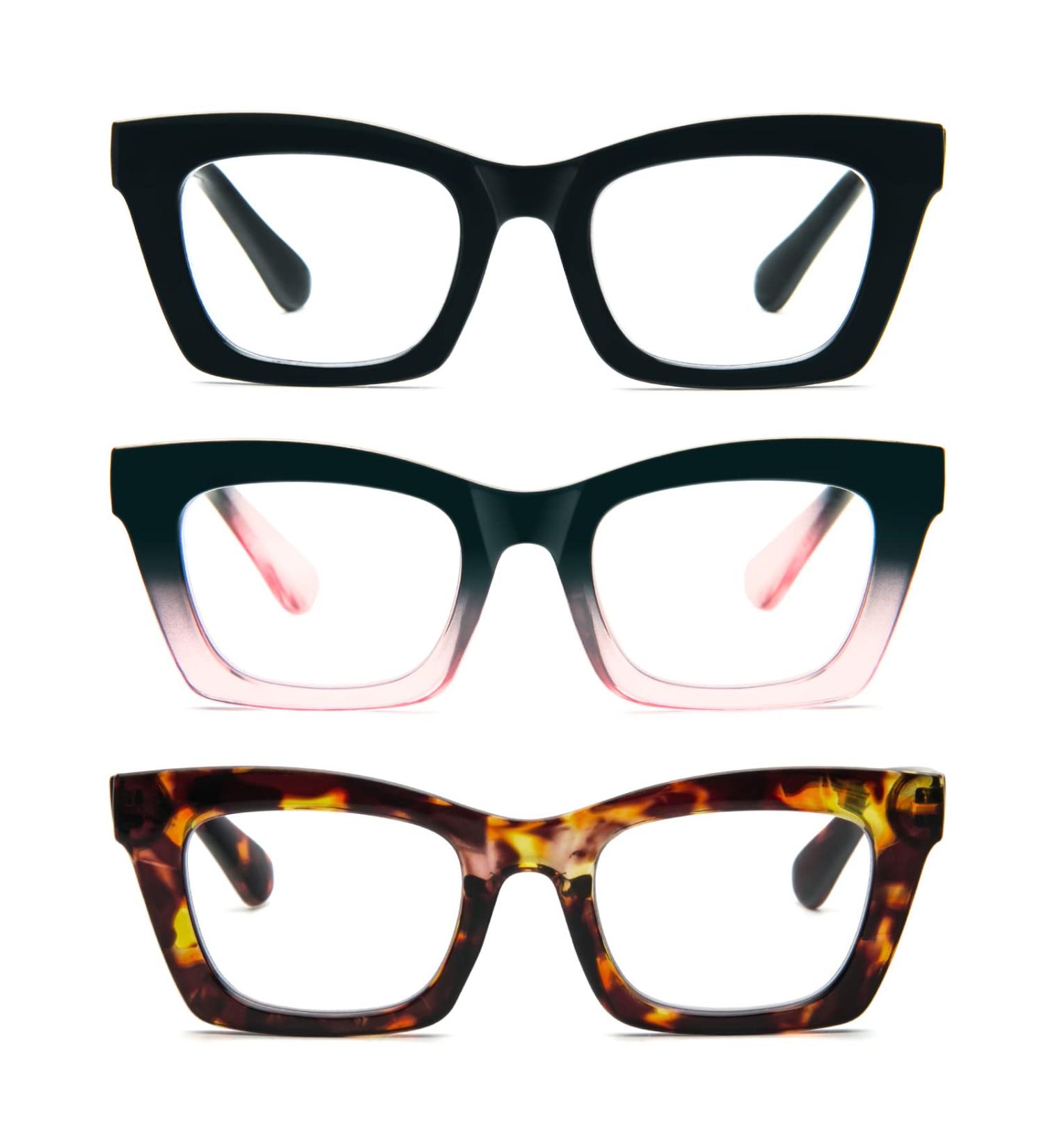 Shop Oprah Style Oversized Reading Glasses for Women | Blue Light Blocking 3pc Set - Black Blackpink & Tortoiseshell | Spring Hinge 1.5x - Buy Online on GoSupps.com