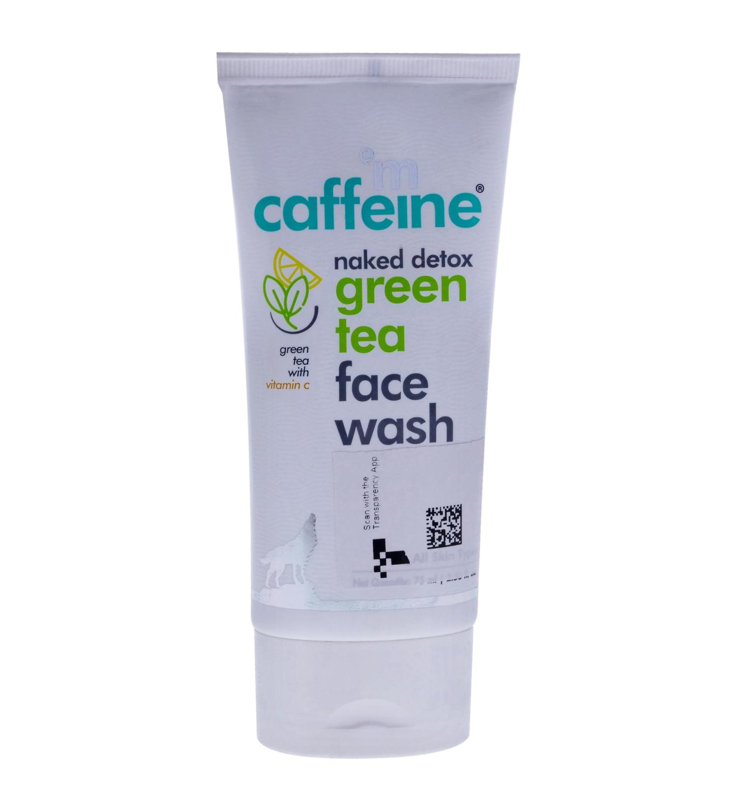 mCaffeine Naked Detox Green Tea Face Wash - Controls Oil Protects from Sun Damage - Hyaluronic Acid and Caffeine for Hydrated Toned Skin - 75 ml - Buy Online on GoSupps.com