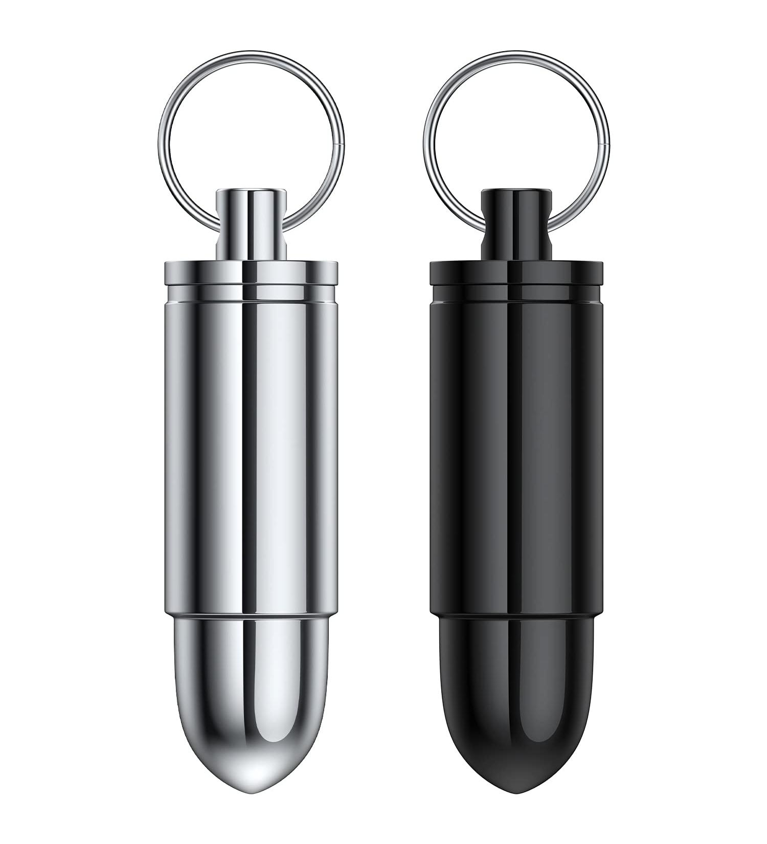 Portable Pill Box Keychain (2 Pack) Mini Aluminium Alloy Organizer for Purse, Waterproof Metal Holder for Medicine and Vitamins Ideal for Outdoor Camping and Travel (Black+Silver) - Buy Online on GoSupps.com