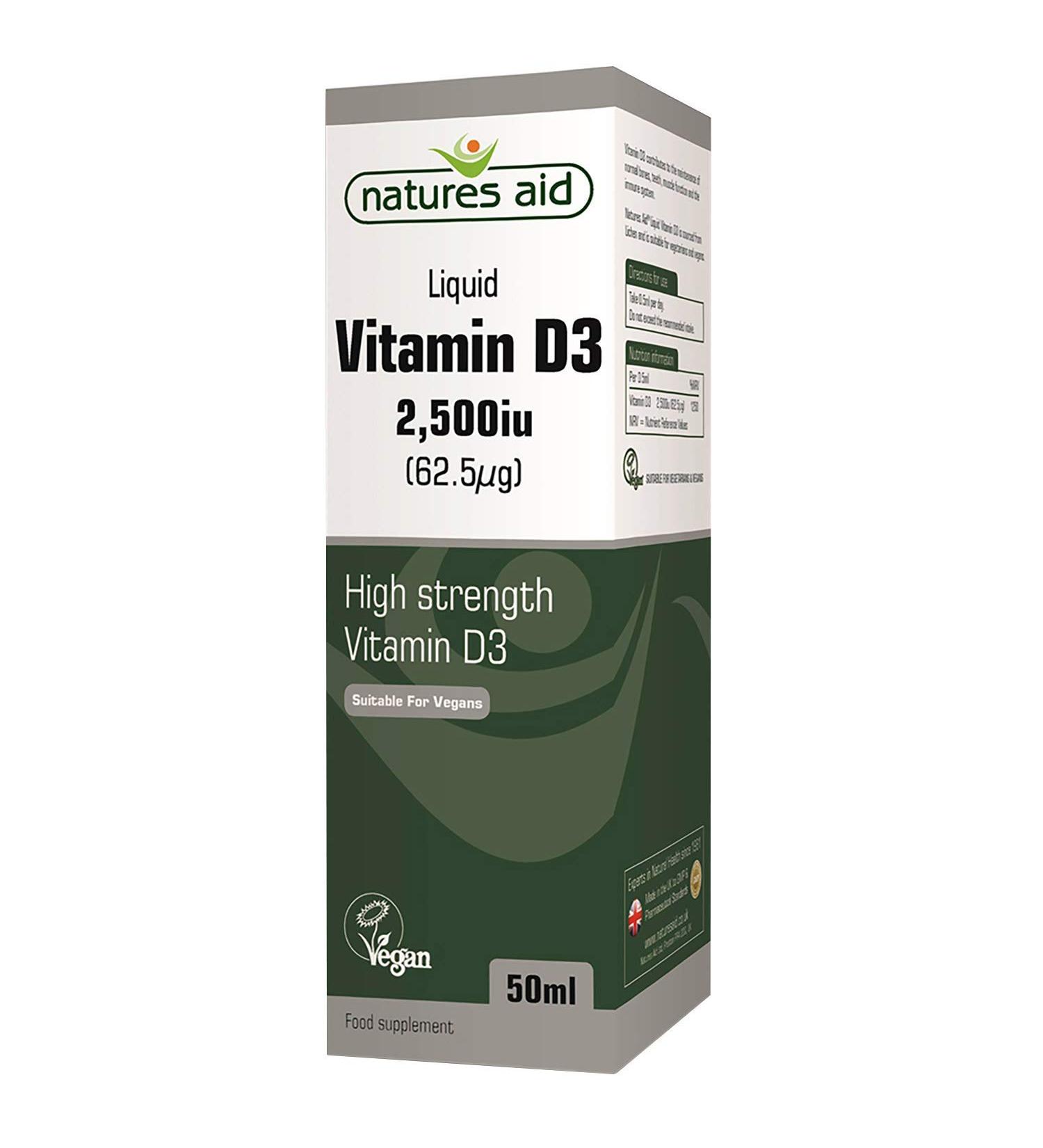 Natures Aid Vegan Vitamin D3 Liquid 2500iu with Dropper - 50ml (Pack of 1) - Buy Online on GoSupps.com