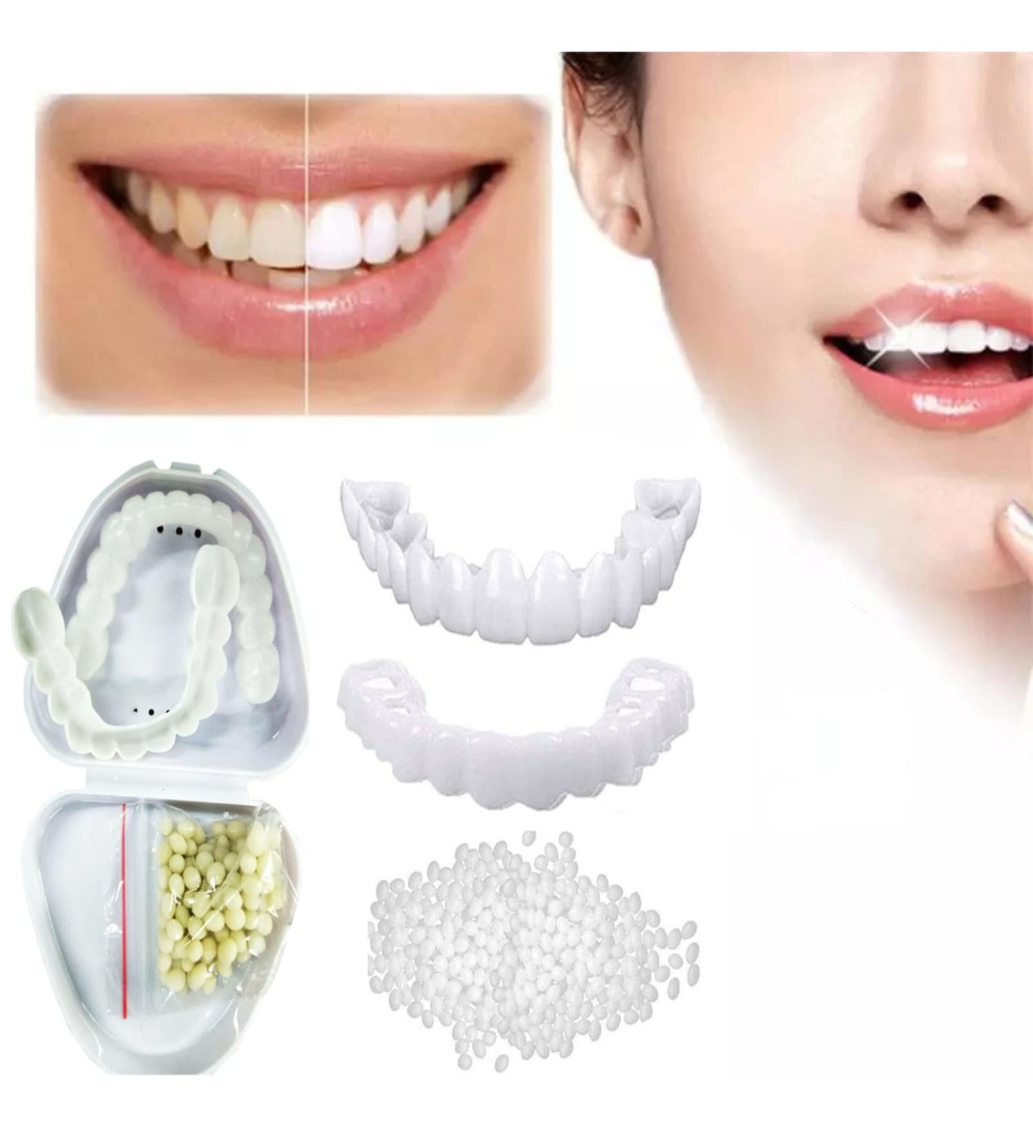 Brigtviee Cosmetic Veneers Teeth Set - Top & Bottom Lightening Dentures Temporary Prostheses for Men & Women - Buy Online on GoSupps.com