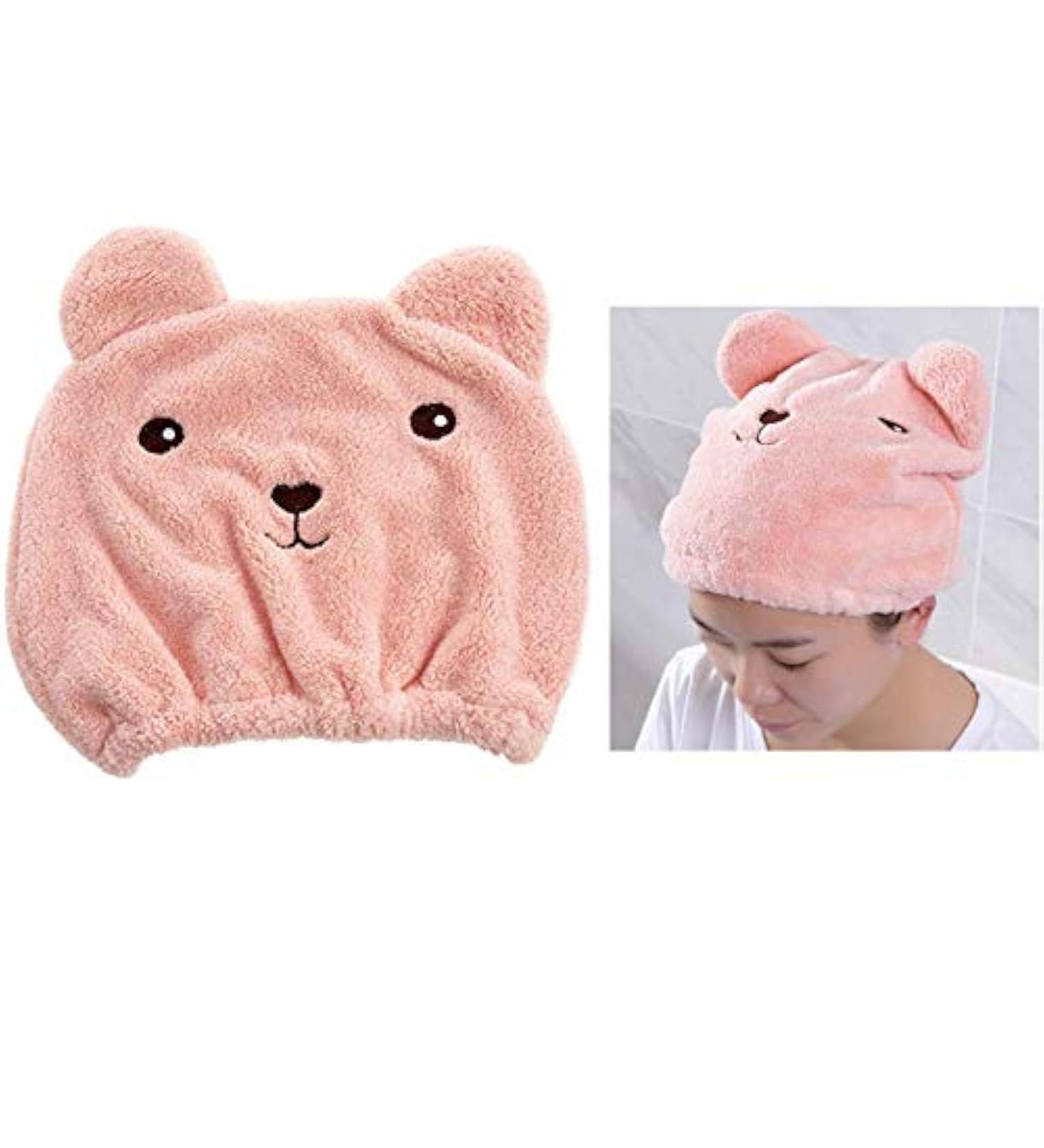 Soft Absorbent Dry Hair Cap | Cute Cartoon Bear Microfiber Towel for Kids & Adults | Quick Drying Pink Head Wrap - Buy Online on GoSupps.com