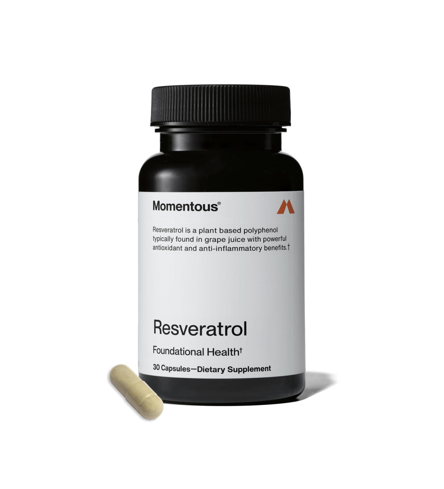 Momentous Resveratrol Supplement 450 mg - Trans-Resveratrol for Healthy Aging Brain & Heart Support - NSF Certified for Sport - GMO- & Gluten-Free - 30 Servings - Buy Online on GoSupps.com