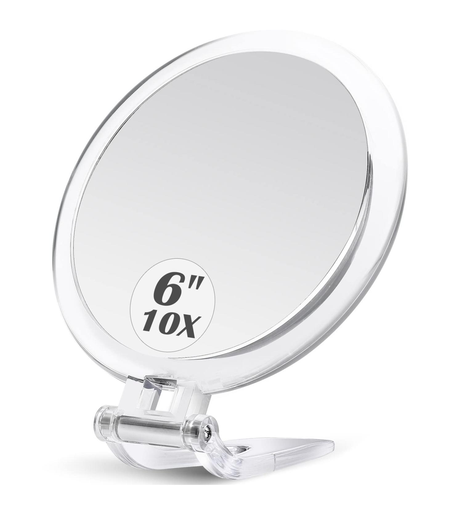 MIYADIVA Hand Mirror with Handle - 1x/10x Double Sided Magnifying Mirror - Portable Folding Makeup Mirror with Stand - Travel Friendly 10x Magnification - Buy Online on GoSupps.com