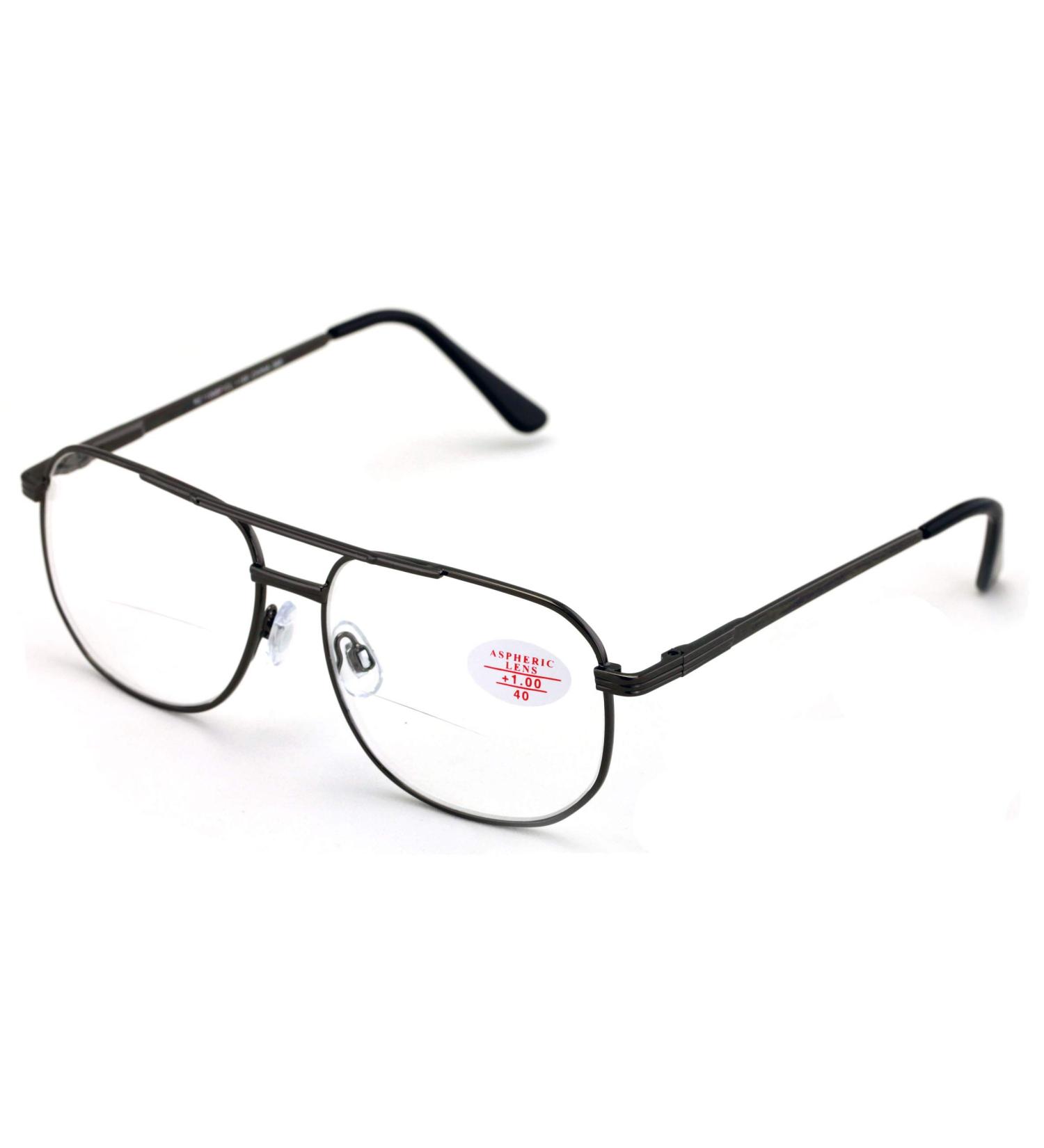 Bifocal Metal Tear Drop Reading Glasses - Big Lens Spring Hinge Square Reader | Clear Gunmetal 2.75x | International Shipping Available - Buy Online on GoSupps.com