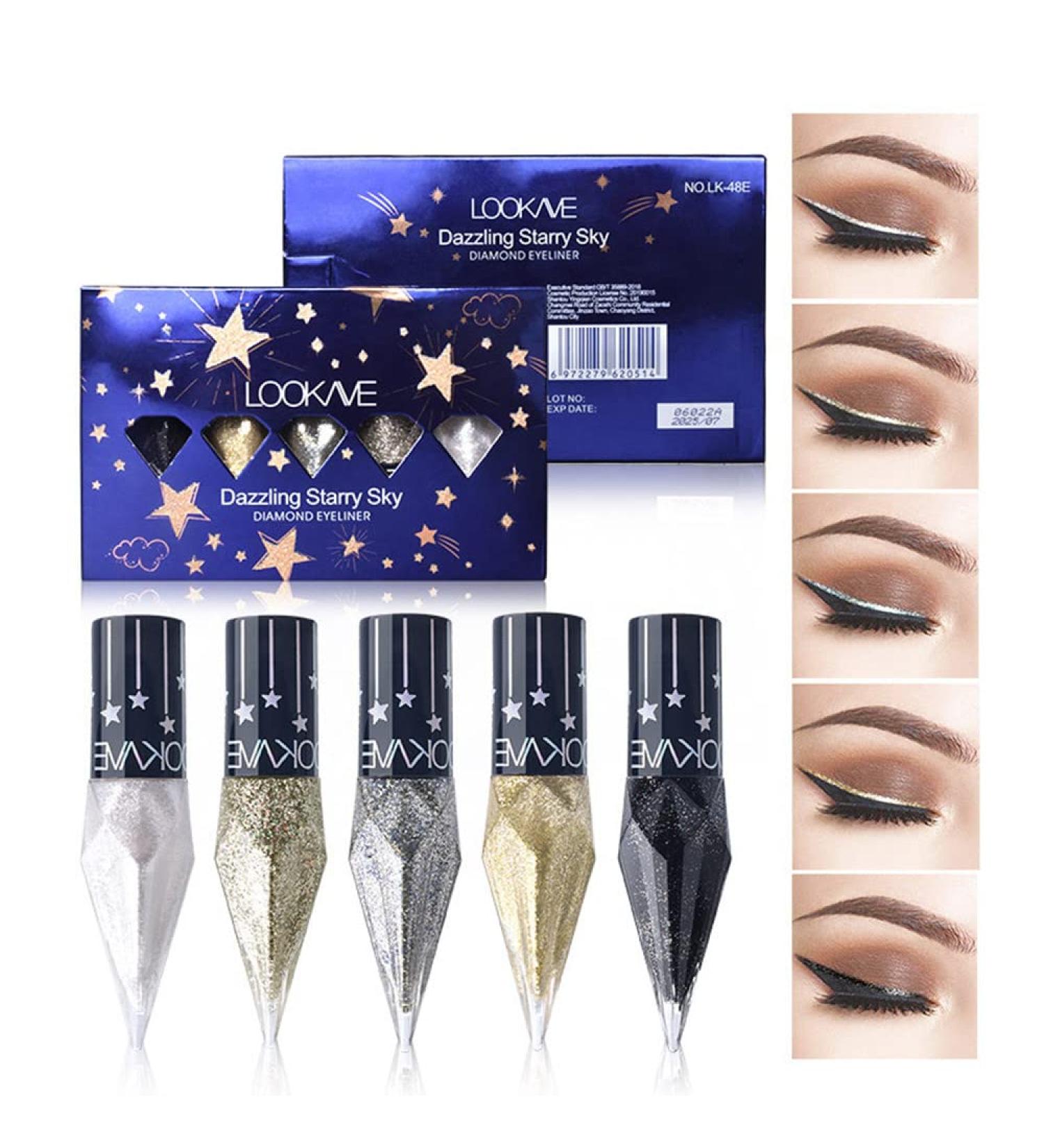 Go Ho Glitter Liquid Eyeliner Set - 5 Colors Metallic Shimmer | Korean Makeup Waterproof Long Lasting Formula for Sparkle Eyes - Buy Online on GoSupps.com