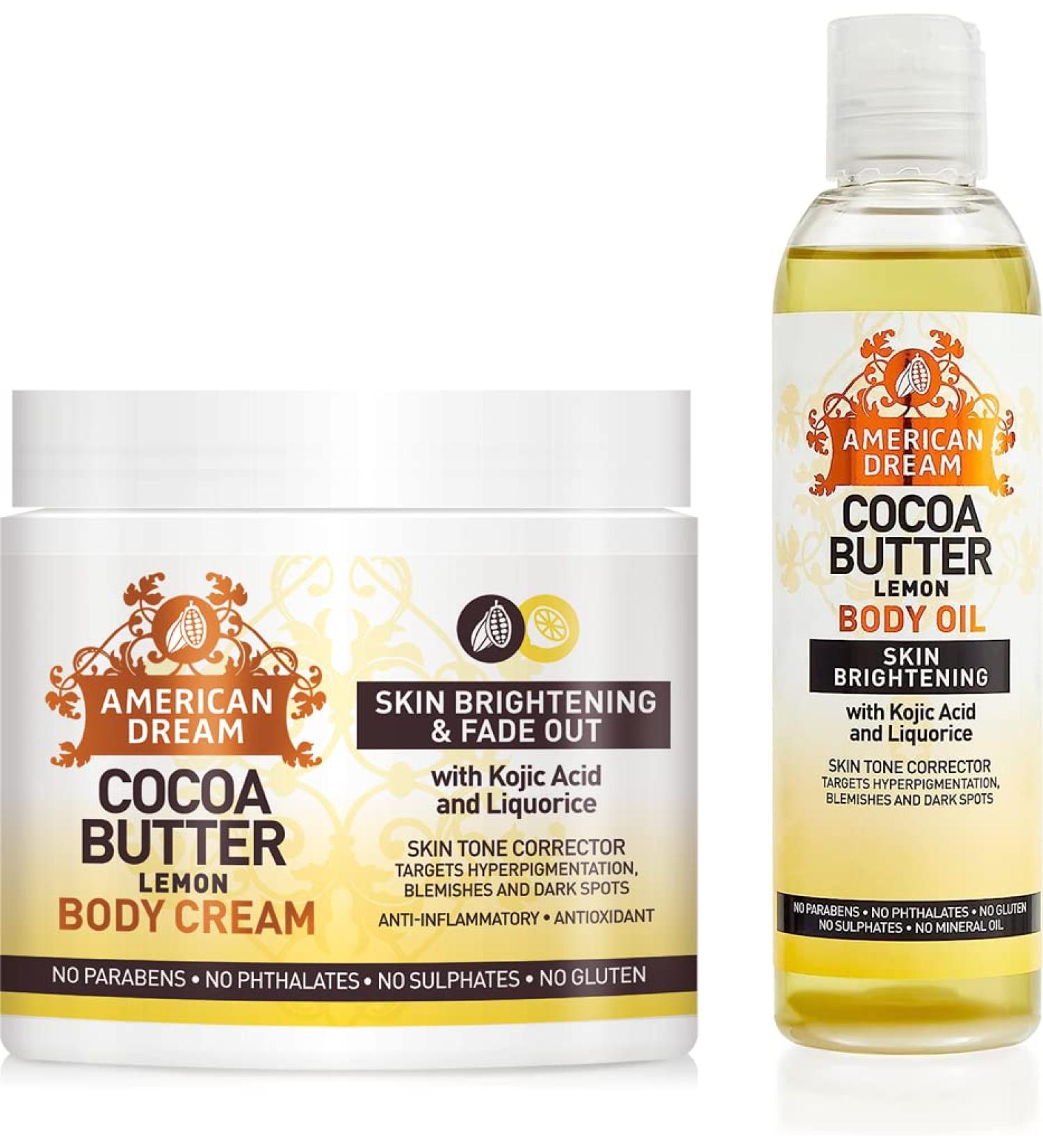 American Dream Huile corporelle au beurre de cacao et cr me pour le corps au beurre de cacao et au citron pour claircir la peau. Produits de taille compl te - Buy Online on GoSupps.com