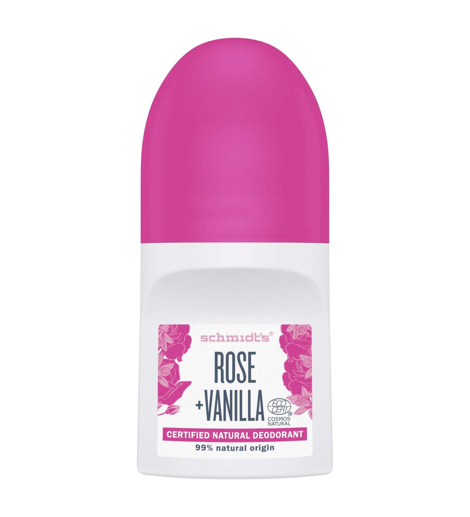  Schmidt's Schmidt's Deodorant Roll-On Natural Origin Signature Rose + Vanilla Cosmos Natural Certified by Ecocert Vegan (Tube of 50 ml) - Buy Online on GoSupps.com