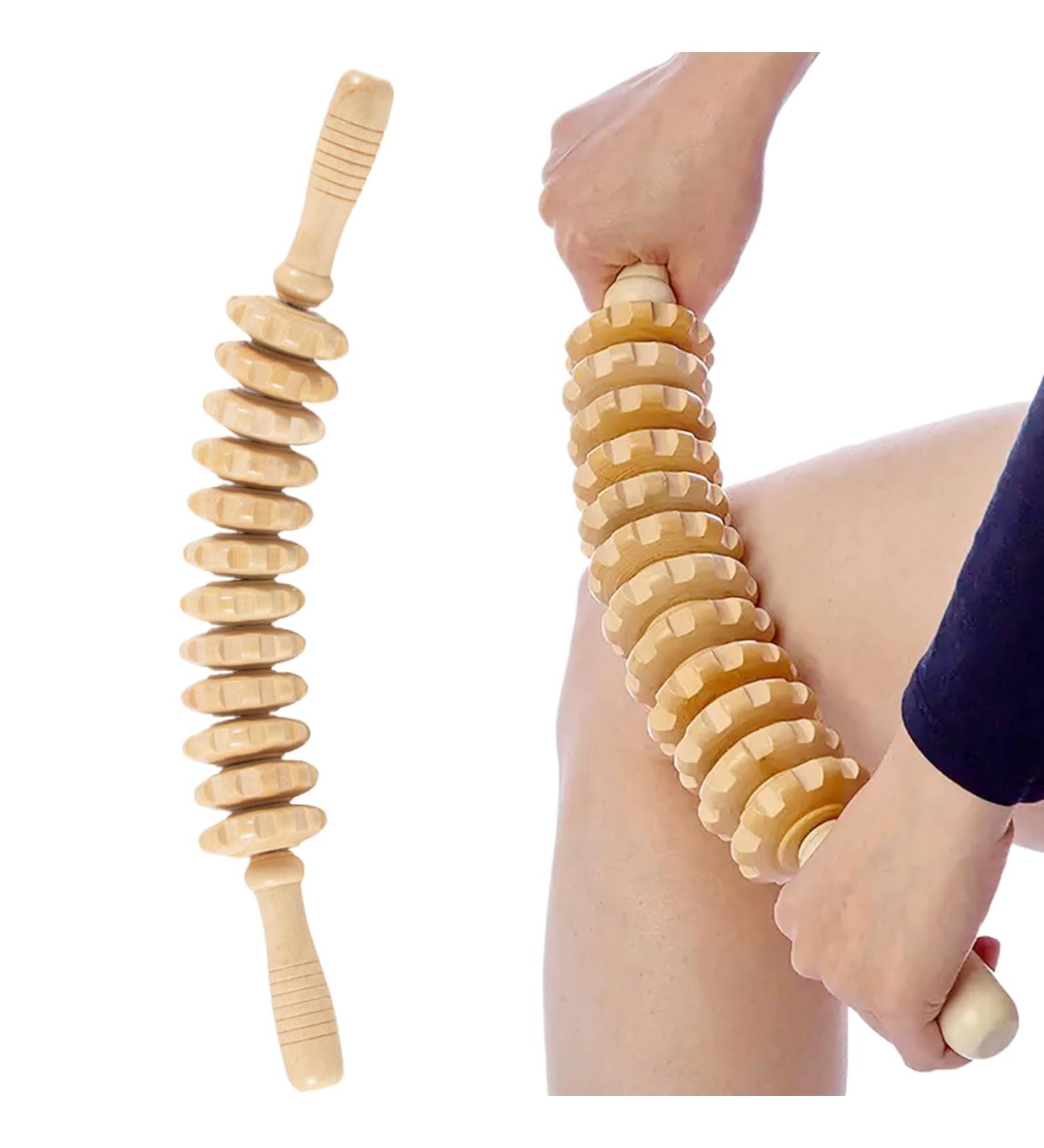 Ergonomic Massage Roller Stick - 12 Rolls Wood - 17.3 Inch Slip-Proof Cellulite & Muscle Relaxation Tool for Leg Waist & Belly - Buy Online on GoSupps.com