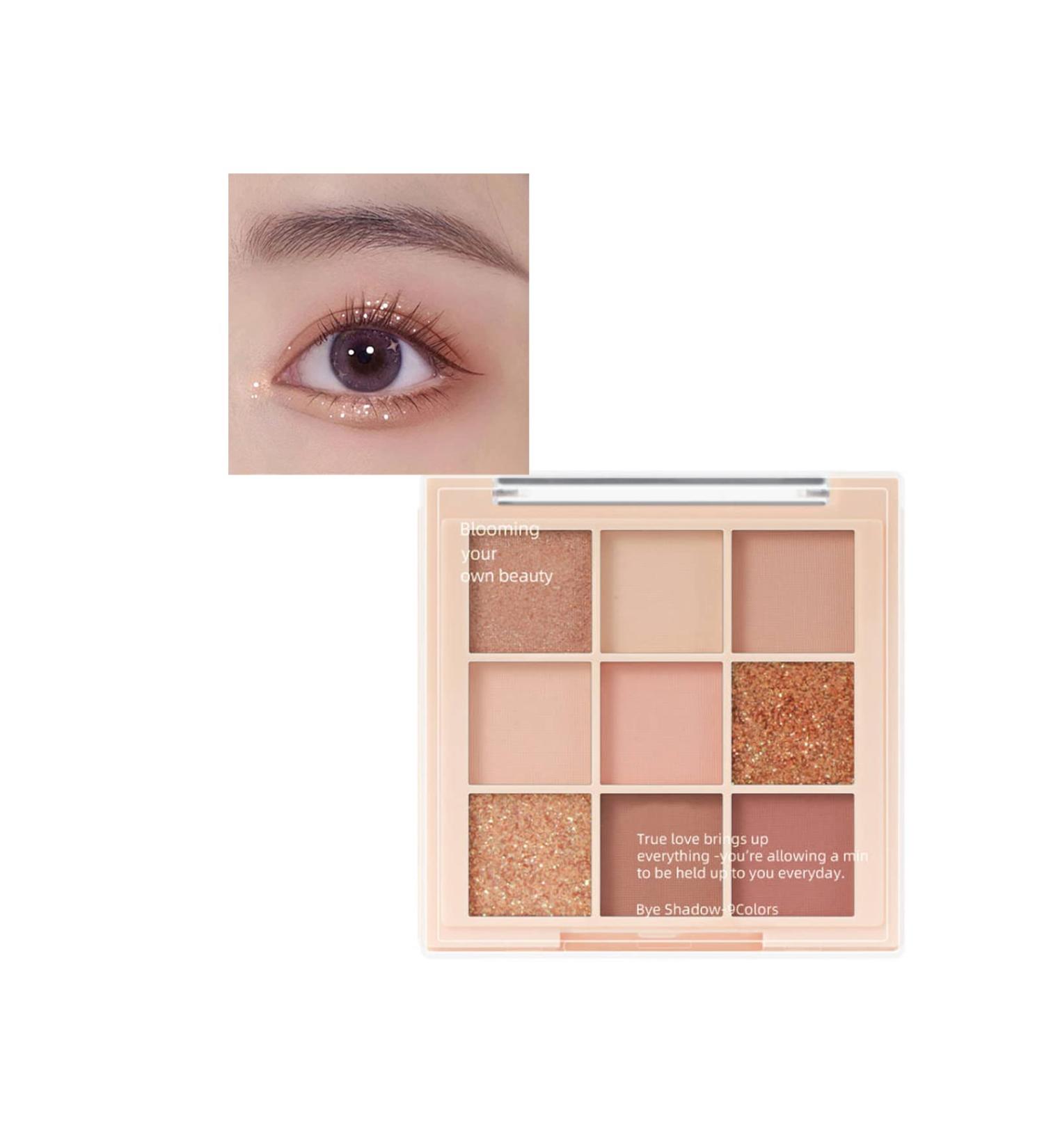 Glitter Matte Eyeshadow Palette - 9 Color Nude Peach Rose Gold Champagne Orange Cream Shimmer Makeup - Long-Lasting Korean Eye Shadow Palette (02 Peach) - Buy Online on GoSupps.com