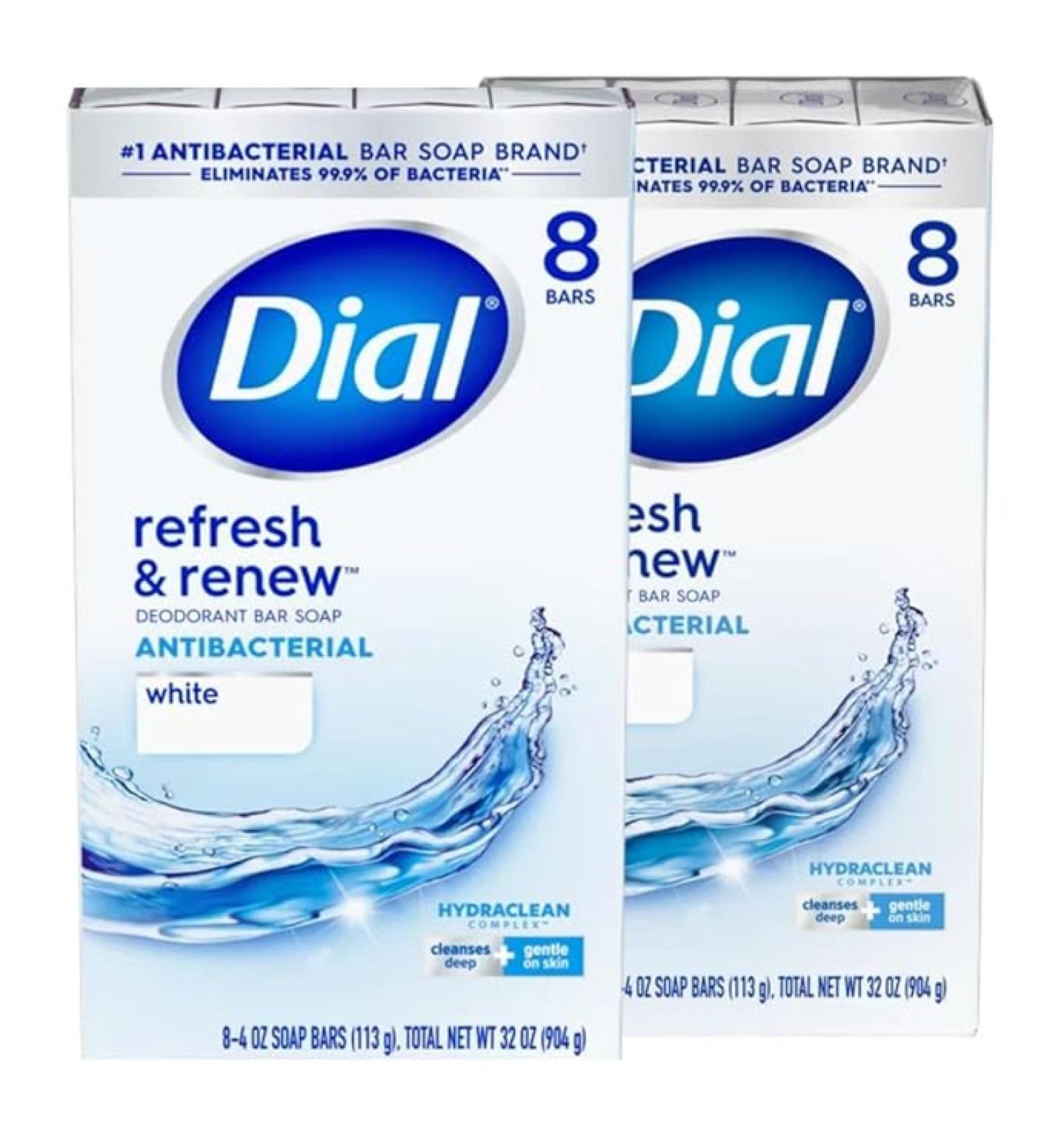 (PACK OF 16 BARS) Dial Classic WHITE Antibacterial Bar Soap. Round the Clock Odor Protection. Leaves Skin Smooth & Radian! Hypo-Allergenic. Great for Hands Face & Body! (16 Bars 4oz Each Bar)