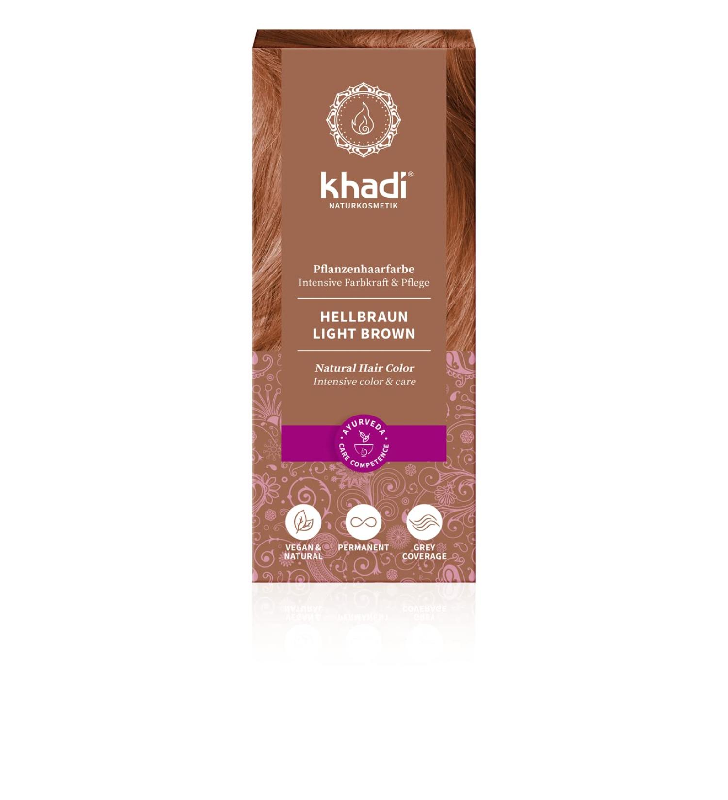 Khadi Light Brown Plant Hair Color - Natural Vegan & 100% Vegetable | Warm Deer Brown with Reddish Reflexes | 100g Pack - Buy Online on GoSupps.com
