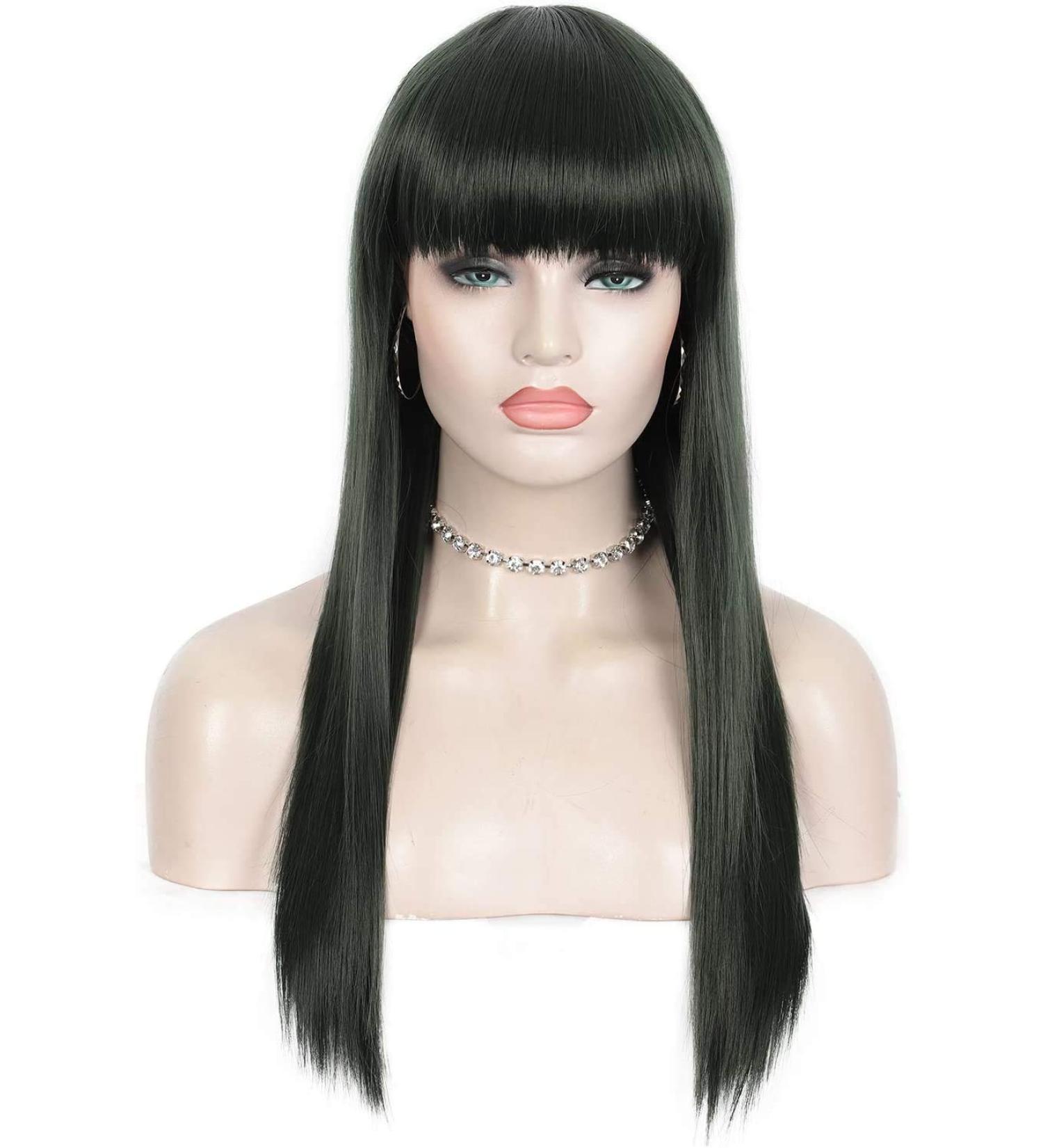 Buy Kalyss 22 Green Hair Wigs with Bangs - Long Straight Heat Resistant Full Wigs for Women | Ideal for Cosplay & Everyday Wear - Buy Online on GoSupps.com