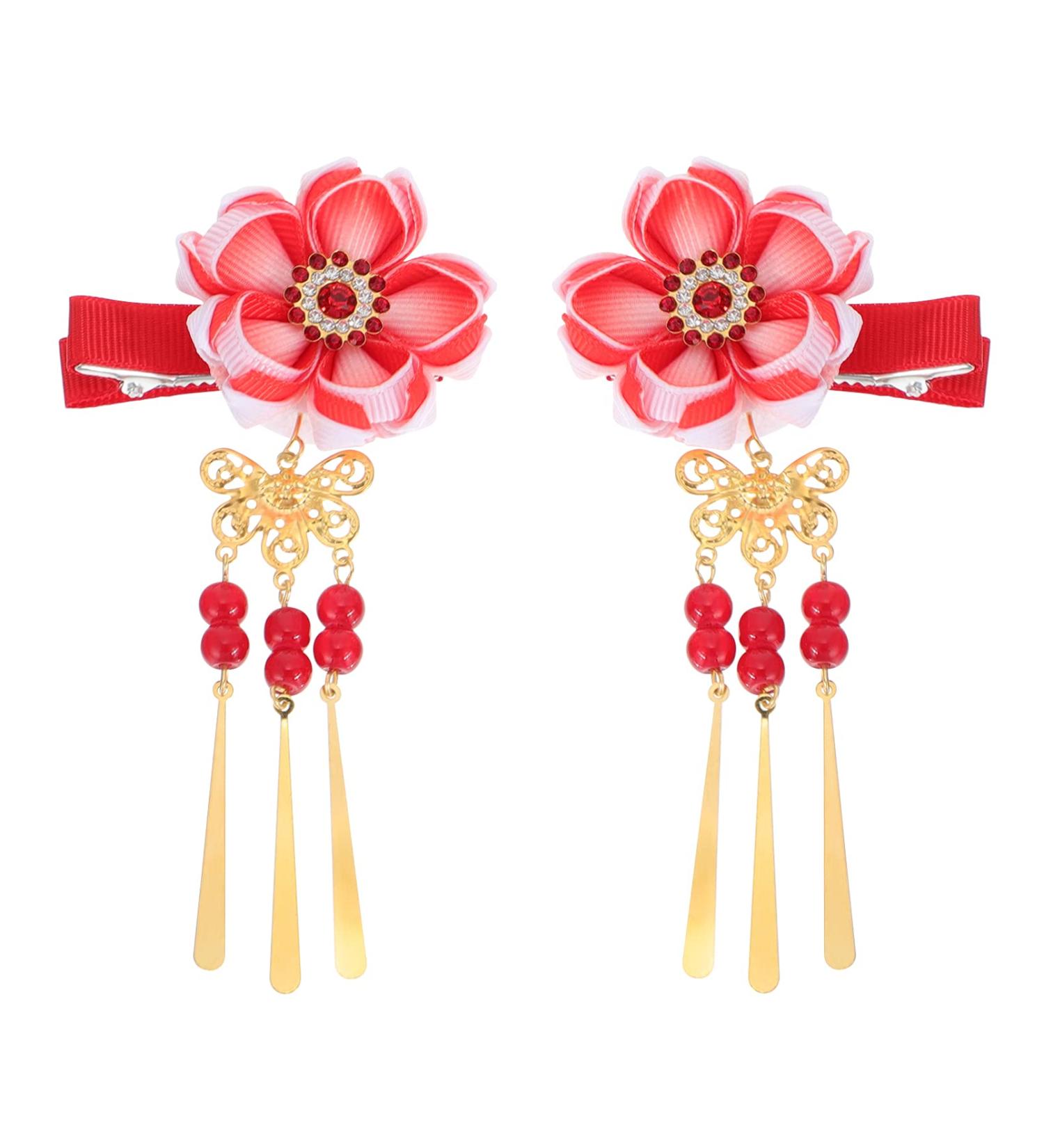 Kimono Hair Clip - Japanese Hairpin Ornament & Tie Band Clip for Women - Elegant Red Accessory - Buy Online on GoSupps.com