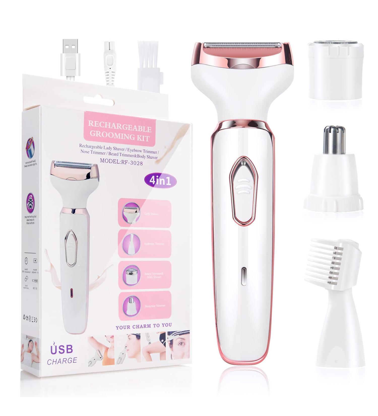 ACWOO 4 in 1 Cordless Electric Lady Shaver for Women - Rechargeable Painless Razor Bikini Trimmer - Wet/Dry Hair Removal for Face, Legs, Underarm, Nose & Eyebrow - Pink - Buy Online on GoSupps.com